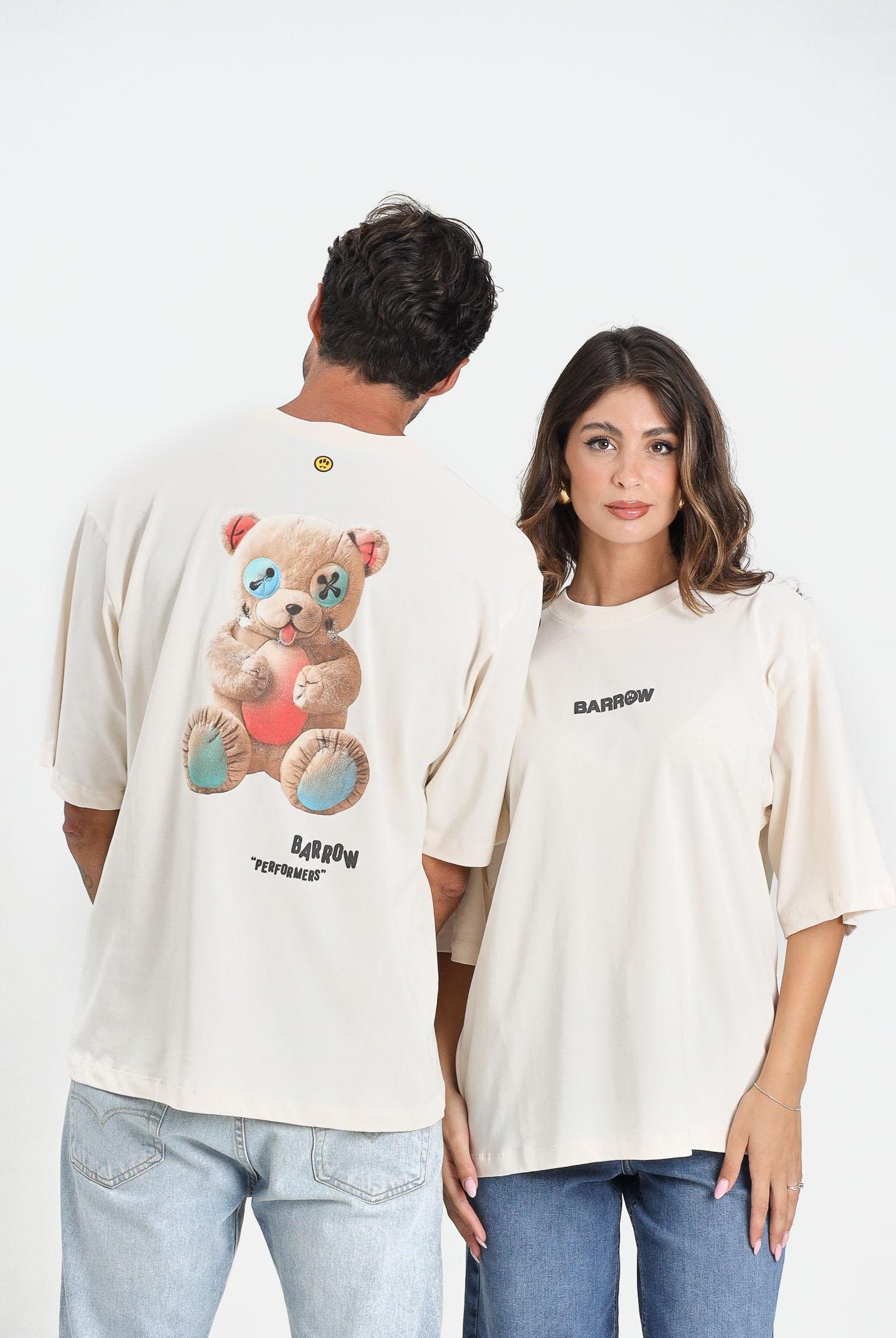 BARROW T-shirt a manica corta color crema per uomo e donna con maxi stampa sul retro F5BWUATH049 013 BARROW