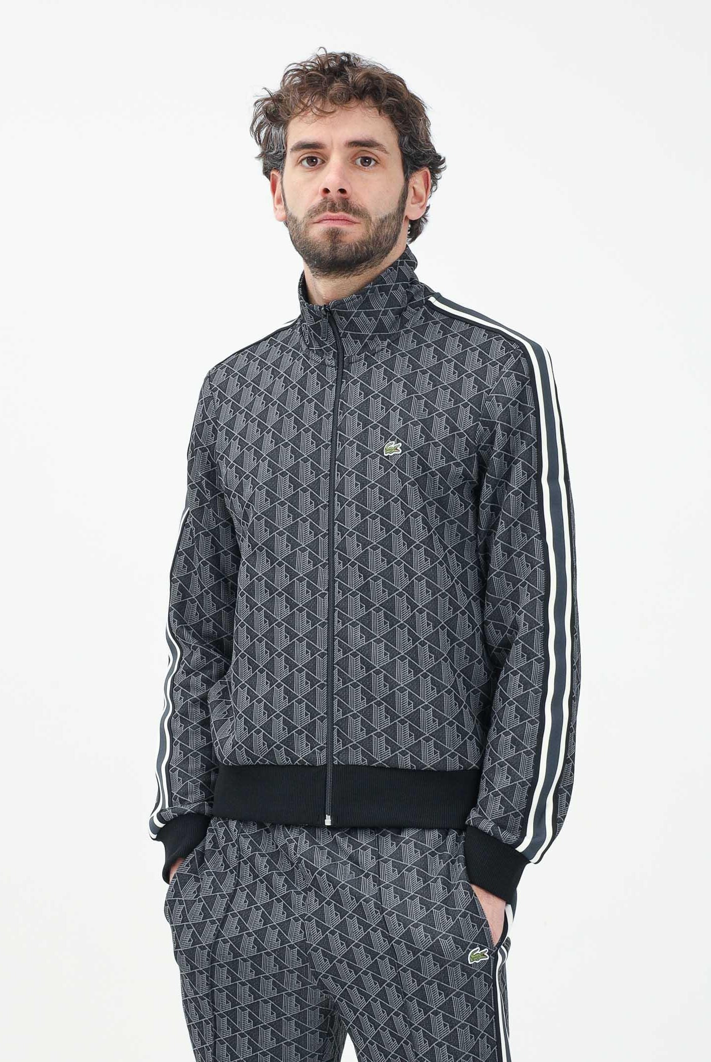 LACOSTE Felpa con zip Paris nera da uomo SH1368 4PC LACOSTE