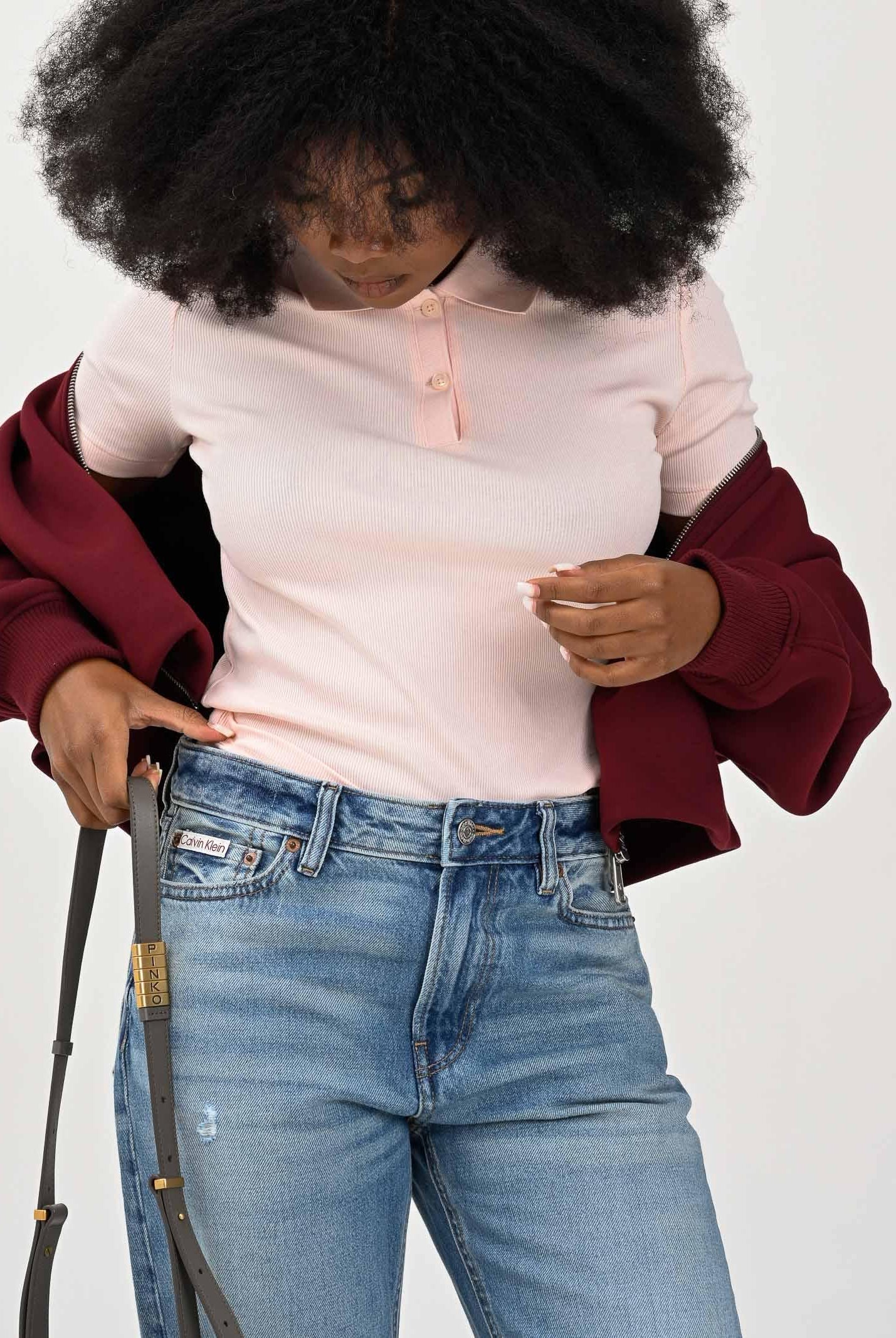 CALVIN KLEIN JEANS Polo a manica corta rosa da donna con patch logo LV047C907GVI7 CALVIN KLEIN JEANS