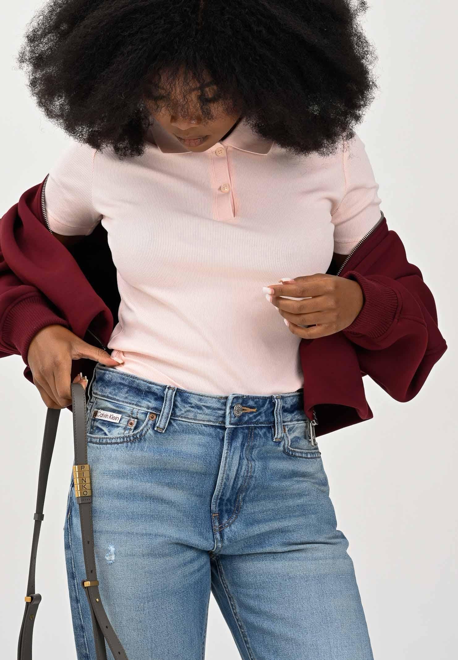 CALVIN KLEIN JEANS Polo a manica corta rosa da donna con patch logo LV047C907GVI7 CALVIN KLEIN JEANS