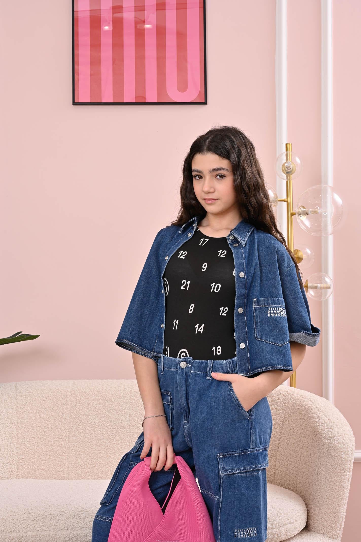 MAISON MARGIELA Camicia in denim azzurro per donna, ragazze e bambine con maniche corte e risvolto M60763MM04S M601 MAISON MARGIELA