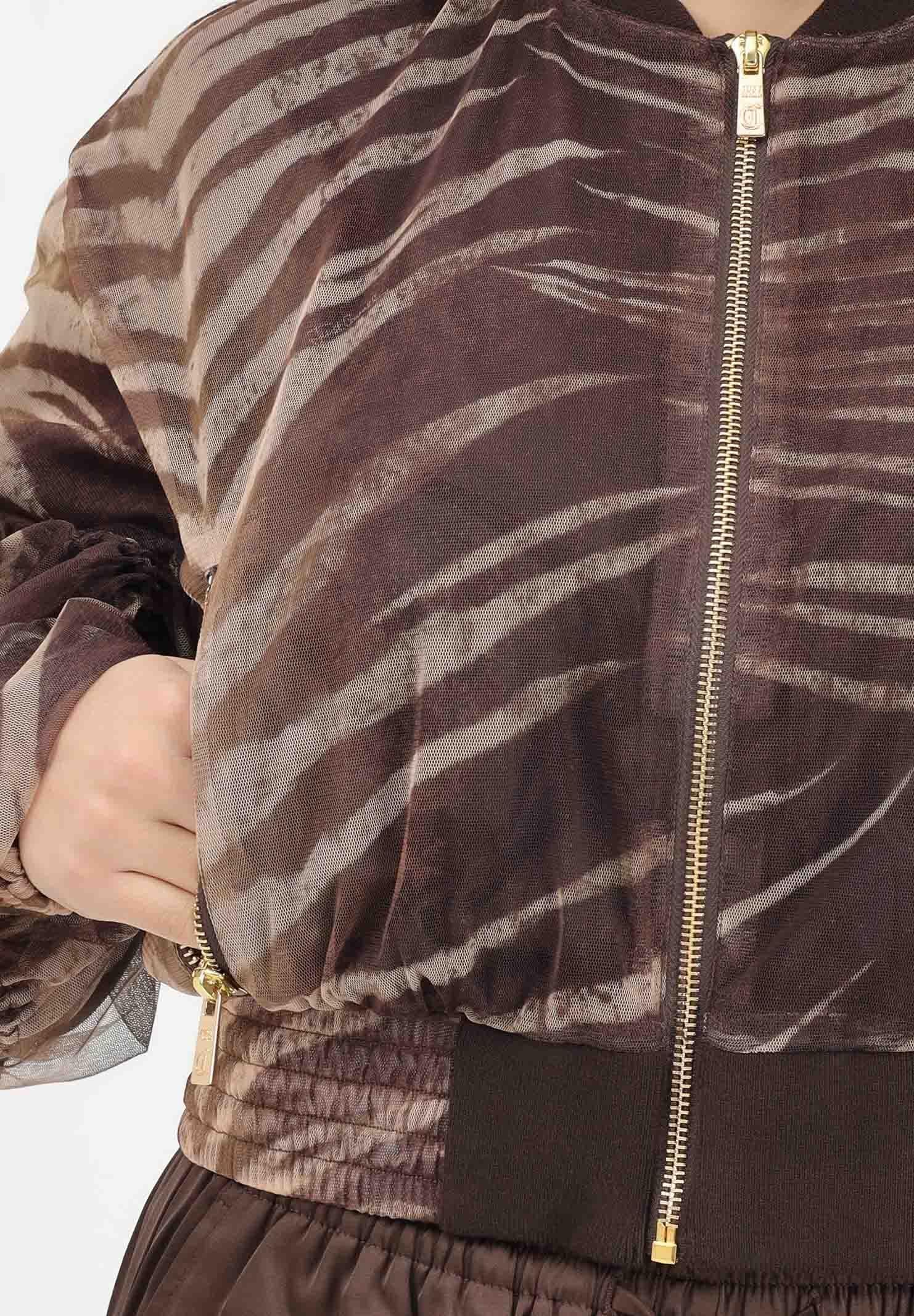 JUST CAVALLI Bomber marrone da donna con fantasia animalier 80PAS413CJDP6 R83 JUST CAVALLI