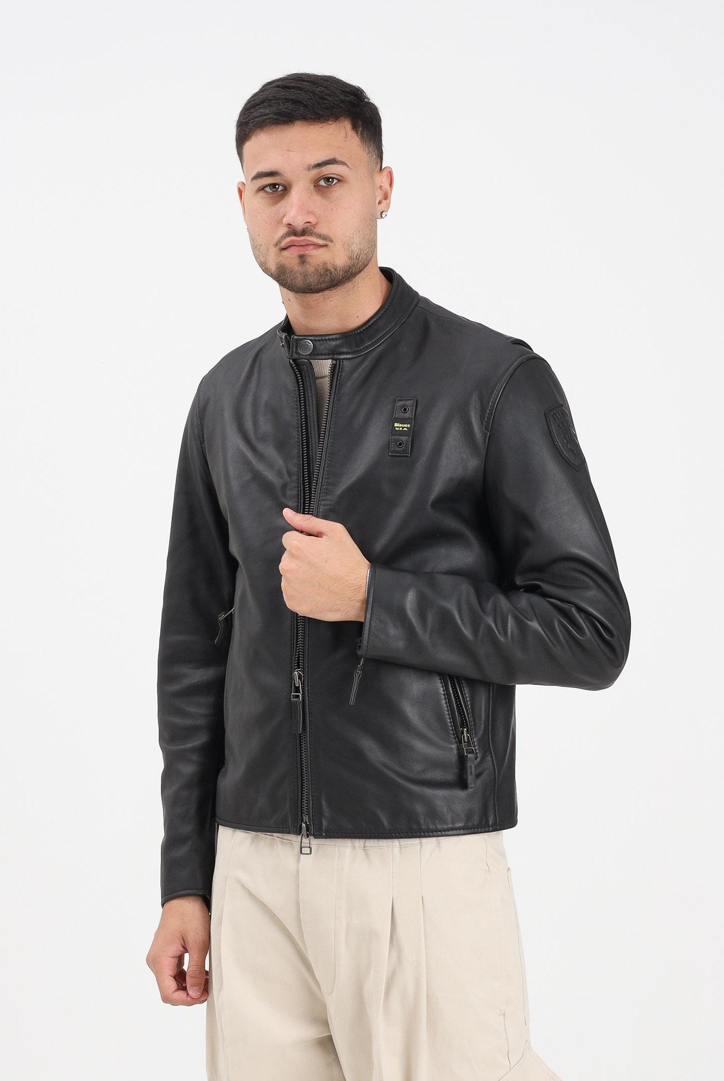 BLAUER Giubbotto di pelle RIPLEY nero da uomo 25WBLUL02318-007340 999 BLAUER