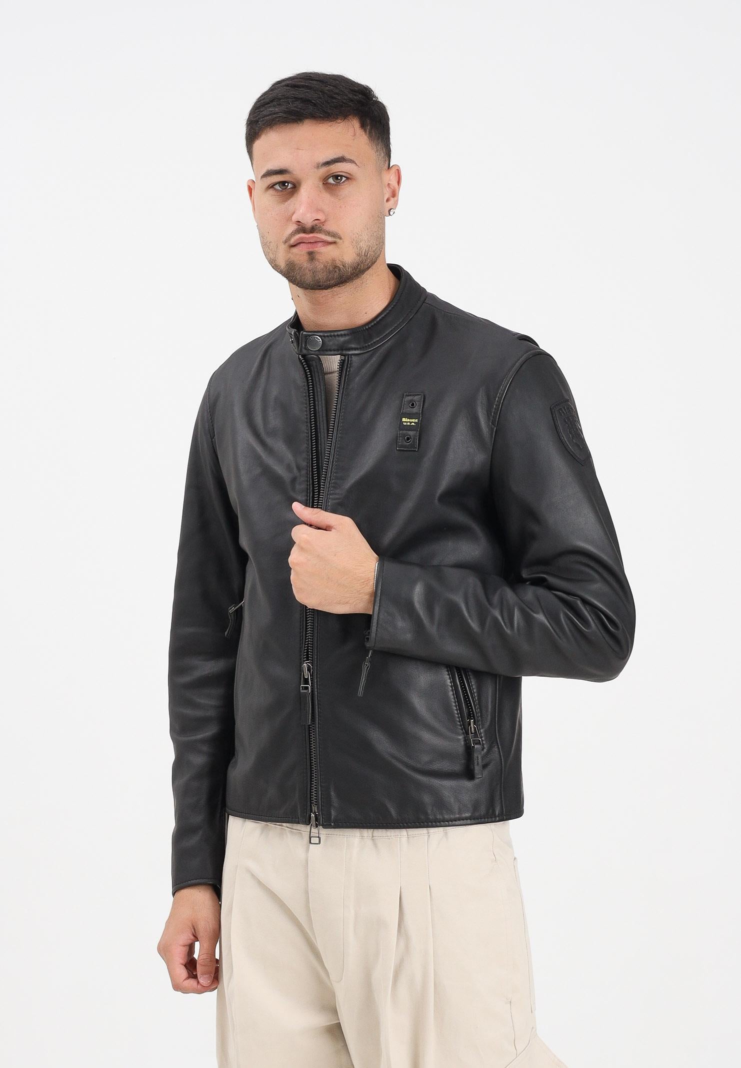 BLAUER Giubbotto di pelle RIPLEY nero da uomo 25WBLUL02318-007340 999 BLAUER