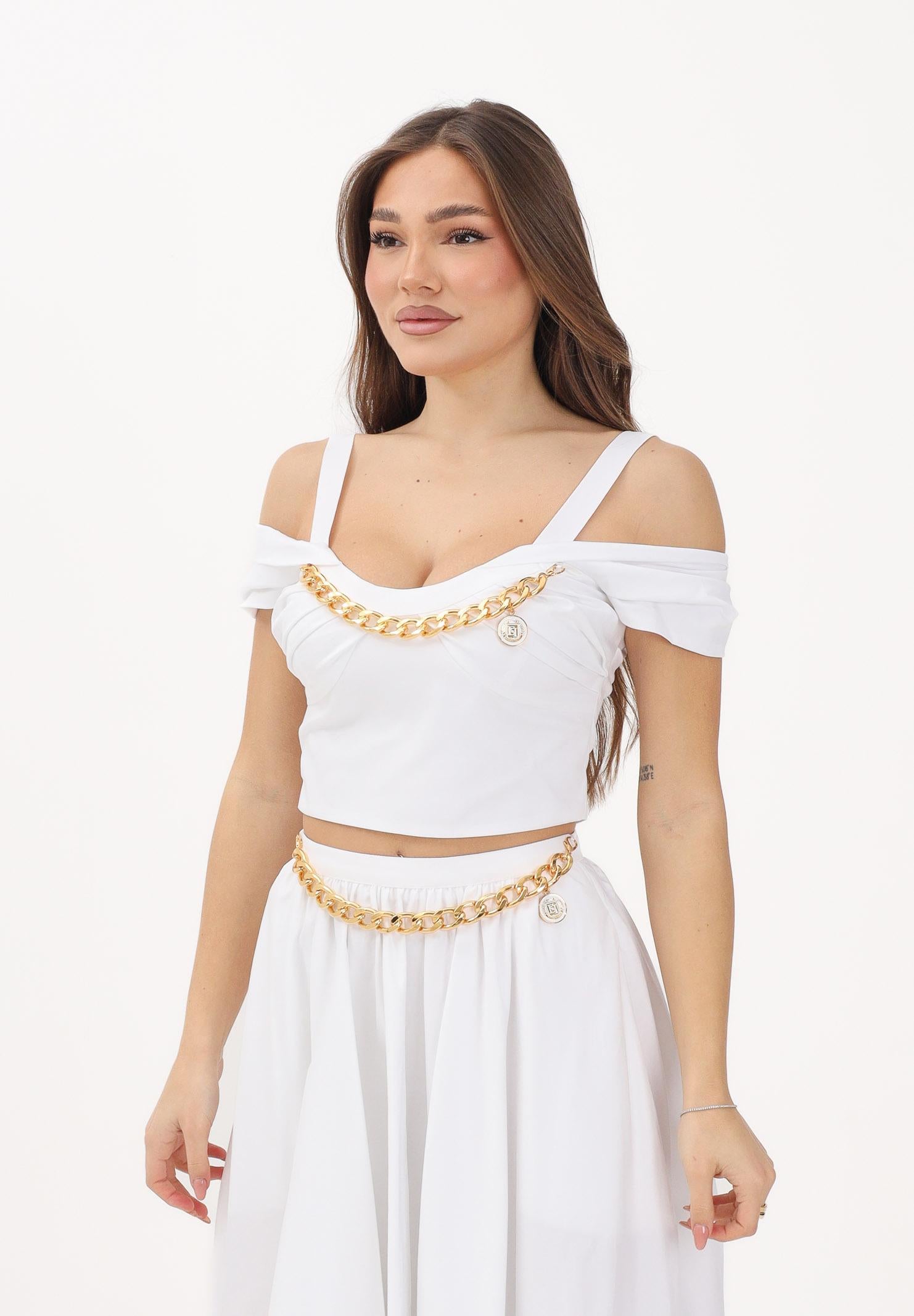 ELISABETTA FRANCHI Top bianco da donna con collana<BR/> TO04861E2 100 ELISABETTA FRANCHI