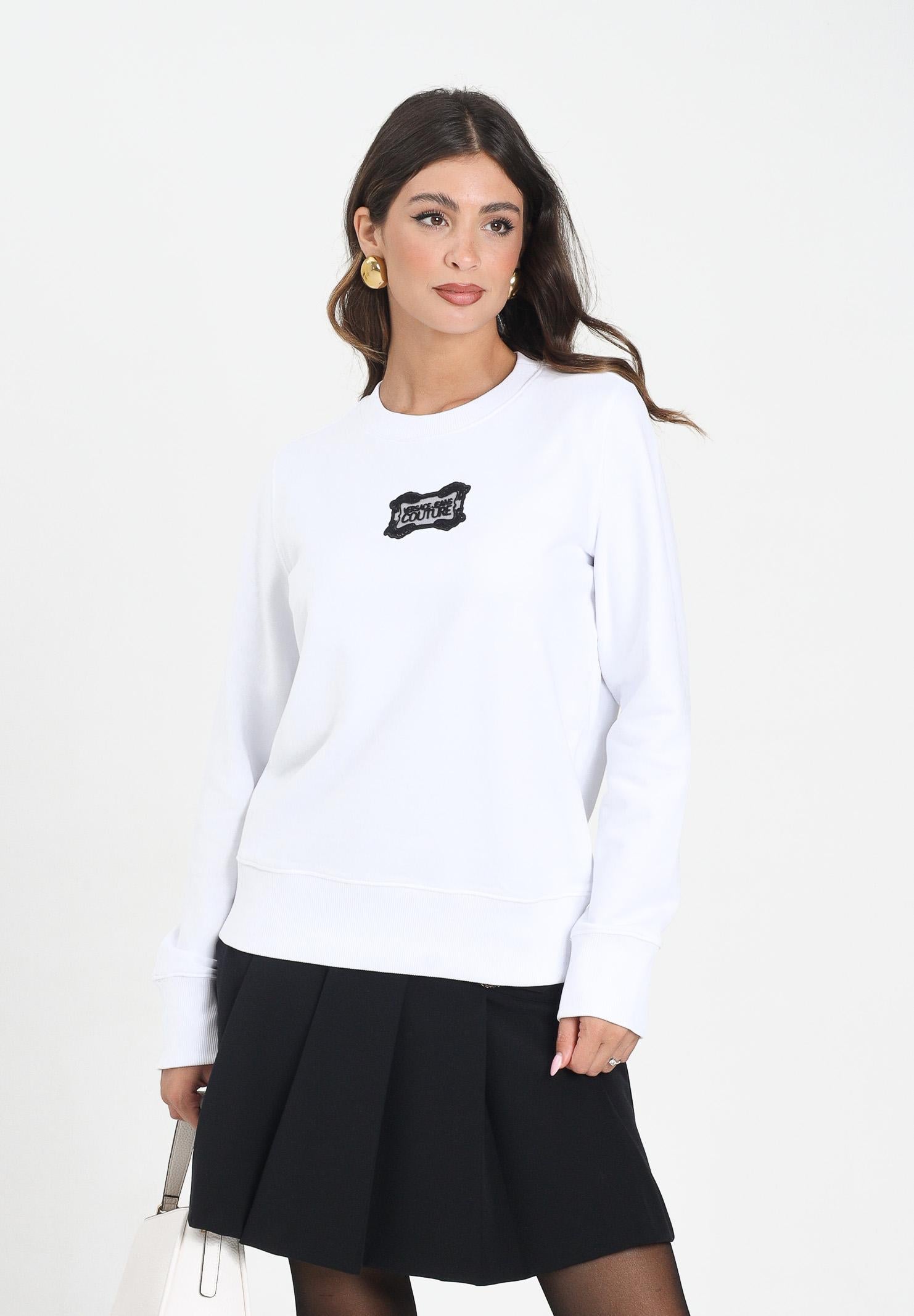VERSACE JEANS COUTURE Felpa girocollo bianca da donna con logo 79HAIC04CF00C 003 VERSACE JEANS COUTURE