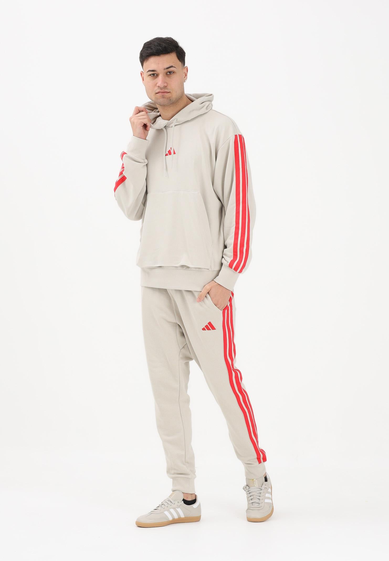 ADIDAS PERFORMANCE Pantalone sportivo Ess 3-Stripes French Terry beige e rosso da uomo KD4898 . ADIDAS PERFORMANCE