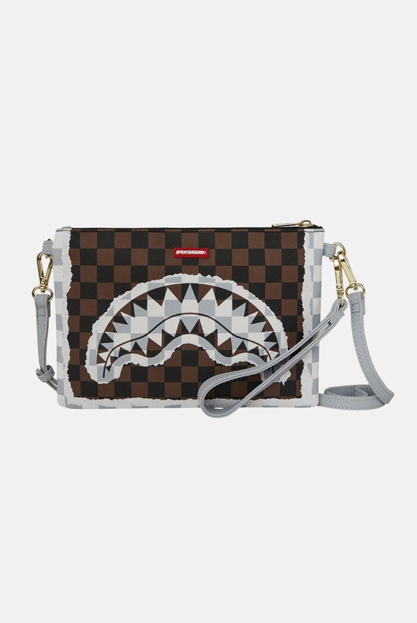 SPRAYGROUND Pochette CREAM AND BROWN TEAR CHECK CROSSOVER CLUTCH marrone e grigia per uomo e donna 910B8295NSZ . SPRAYGROUND