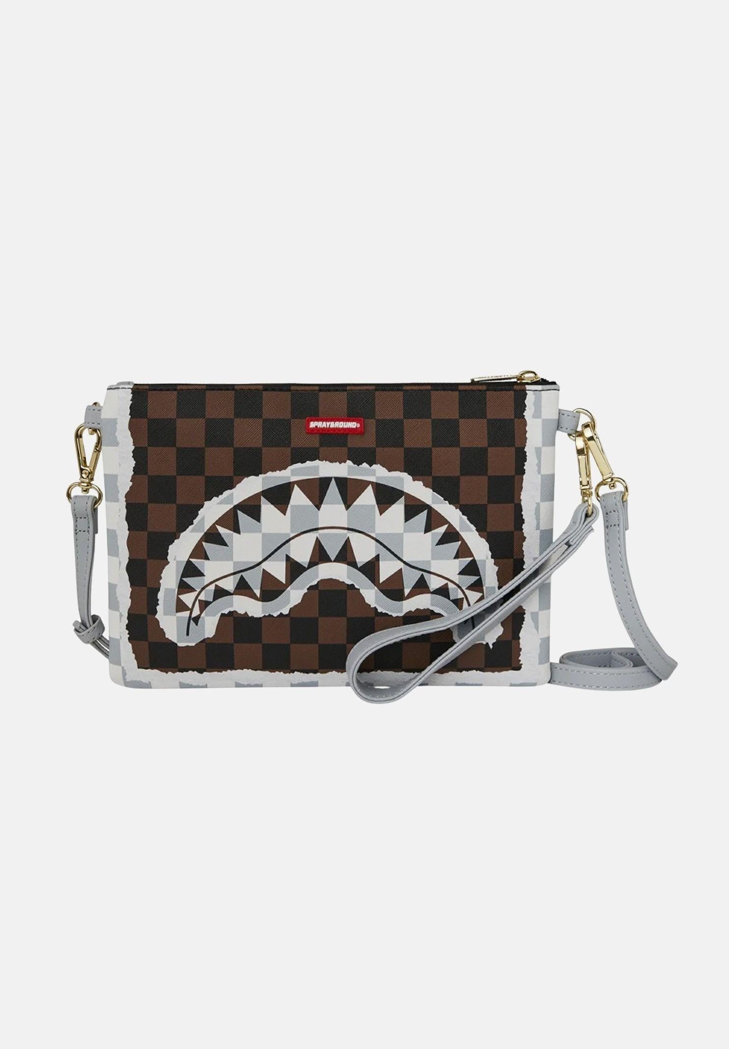 SPRAYGROUND Pochette CREAM AND BROWN TEAR CHECK CROSSOVER CLUTCH marrone e grigia per uomo e donna 910B8295NSZ . SPRAYGROUND