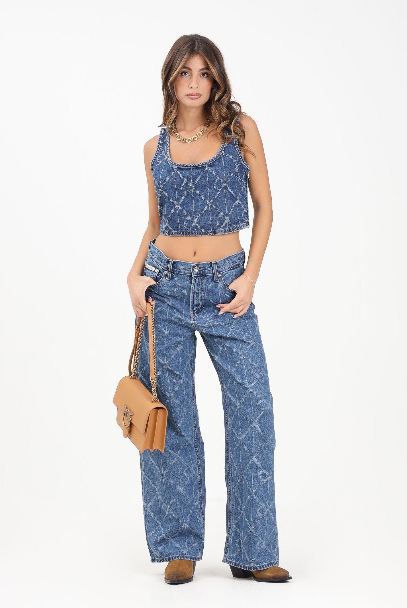 CALVIN KLEIN JEANS Jeans in denim chiaro da donna con motivo monogramma LV047D709GYY2 CALVIN KLEIN JEANS