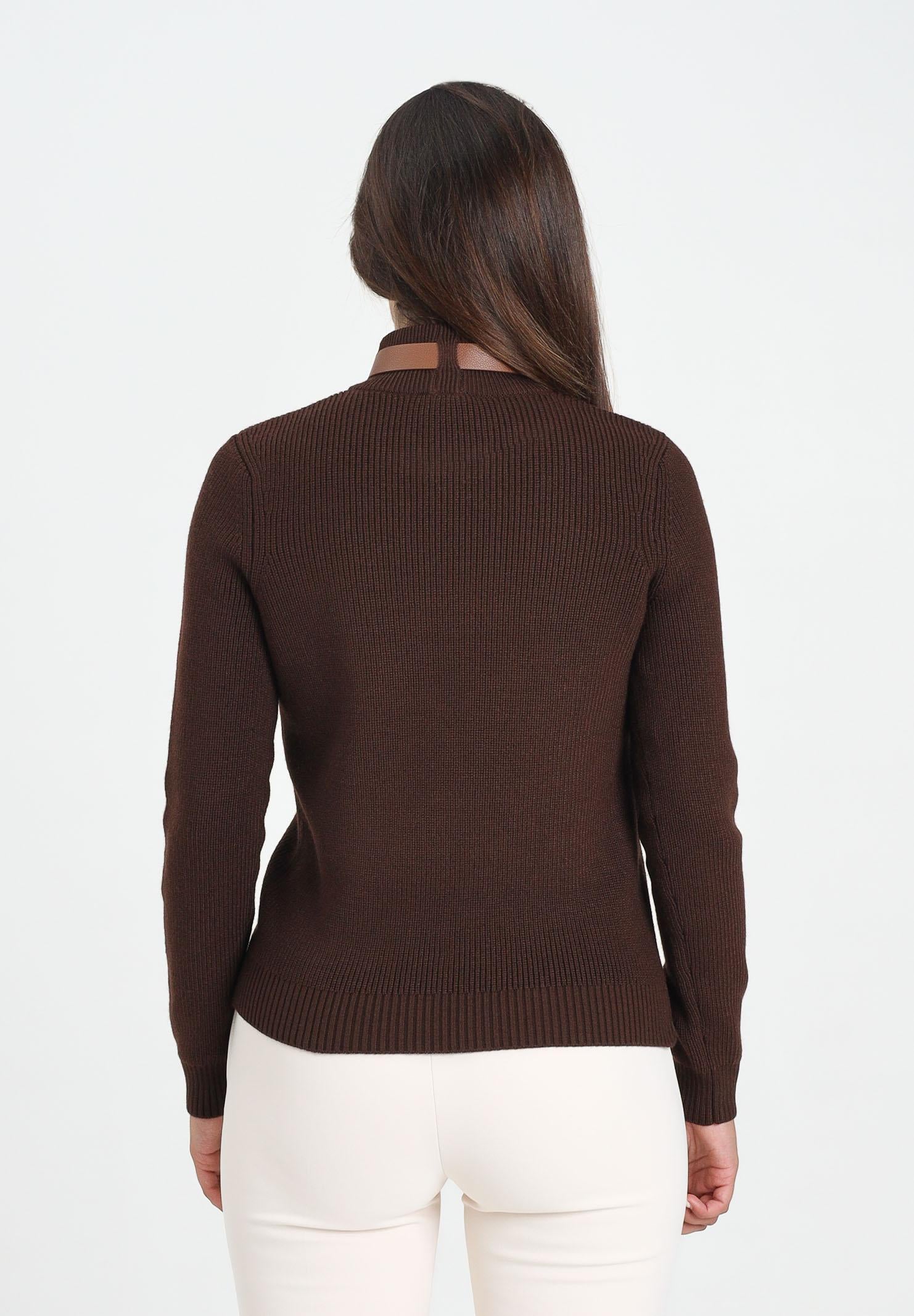 ELISABETTA FRANCHI Maglioncino a collo alto color caffè da donna con cinturino gioiello MK05S56E2 EA3 ELISABETTA FRANCHI