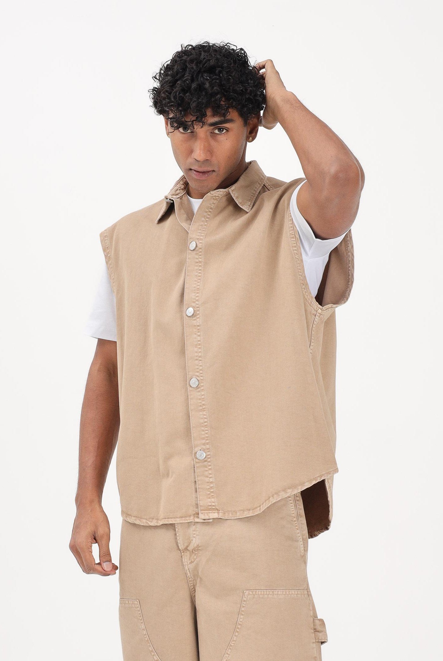 I'M BRIAN Camicia smanicata beige da uomo CA3654 0025 I'M BRIAN