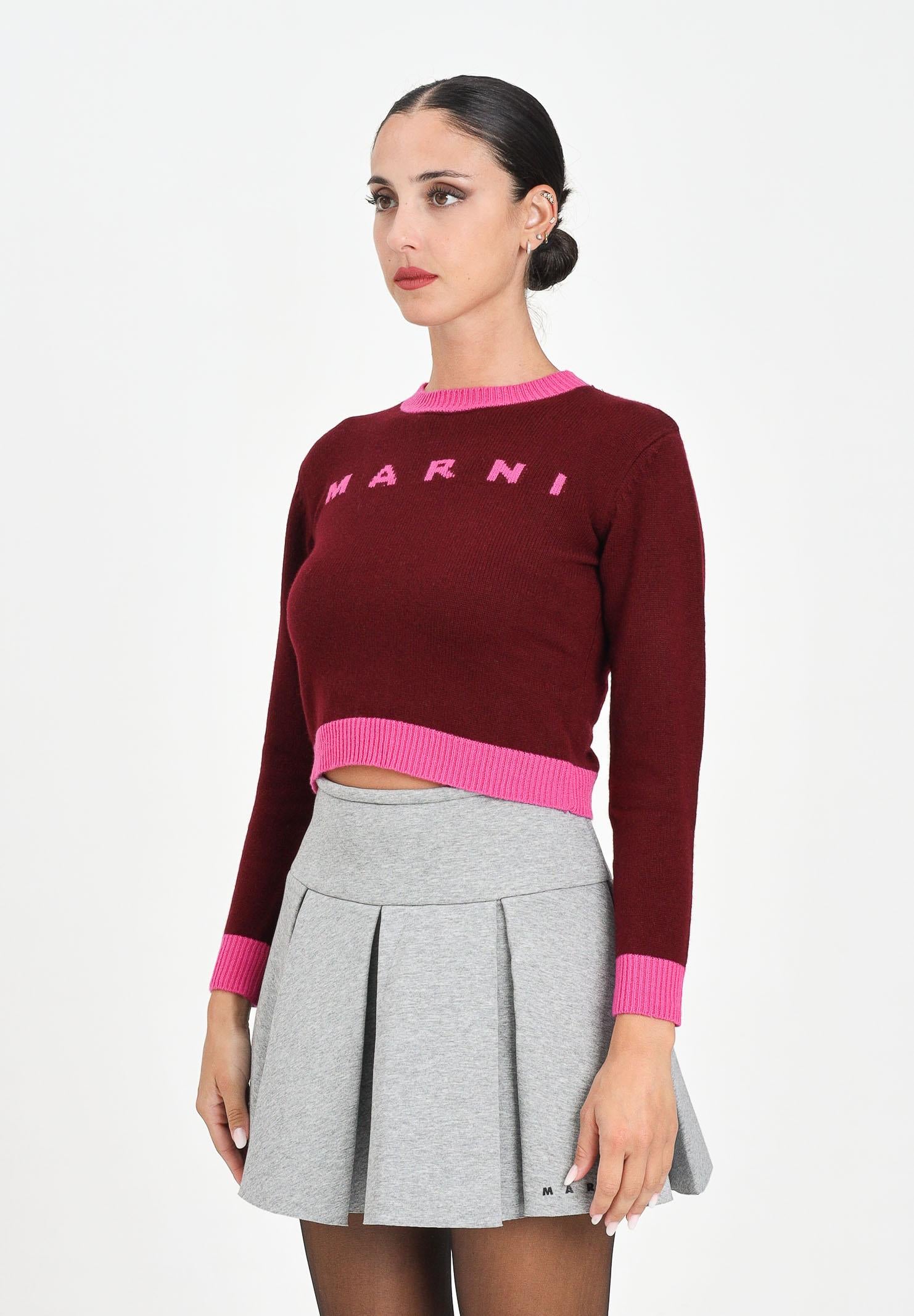 MARNI Maglioncino girocollo bordeaux per donna e bambina con logo M00993M00ML 0M434 MARNI