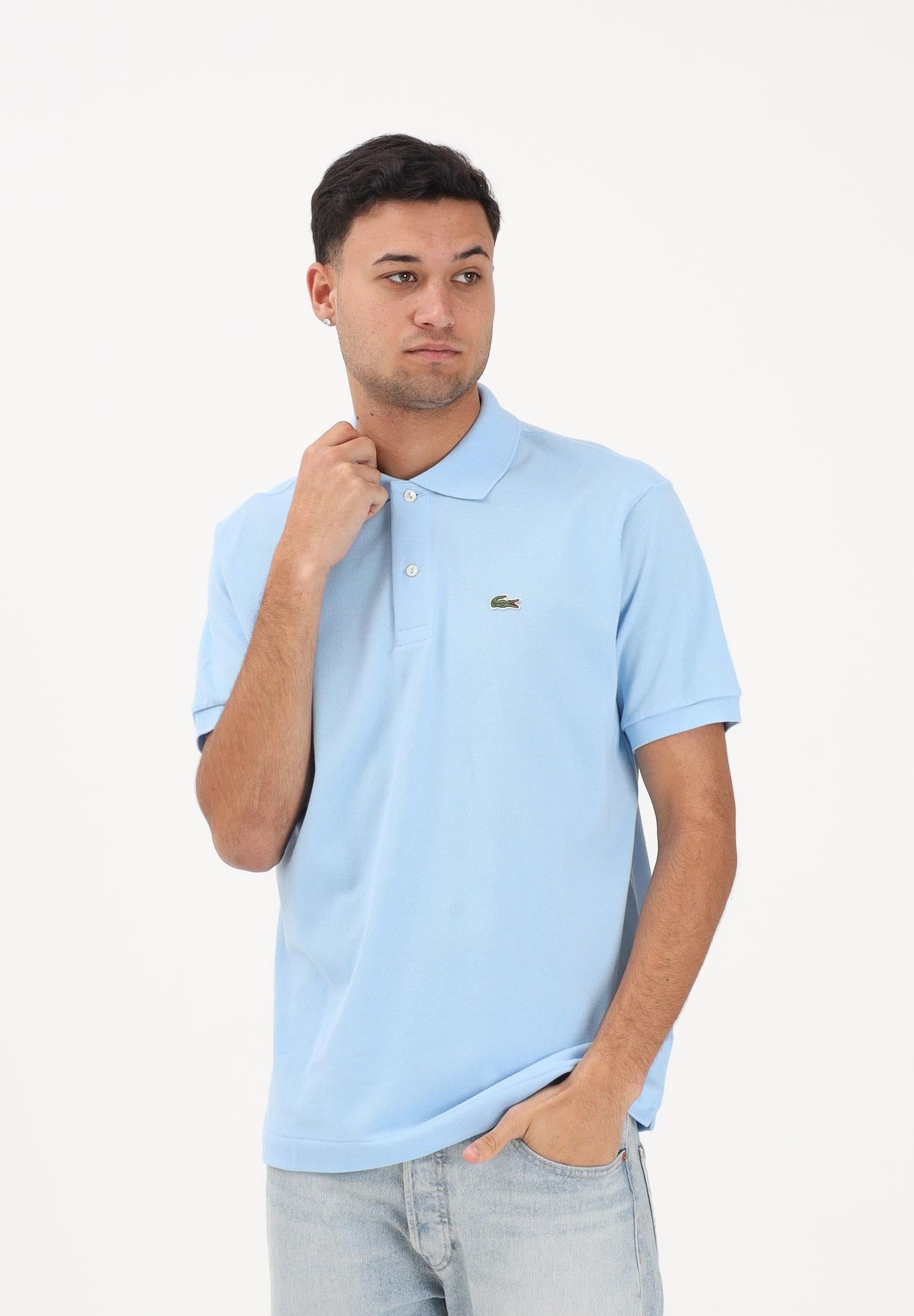 LACOSTE Polo a manica corta azzurra per uomo e donna con patch logo coccodirllo 1212 HBP LACOSTE