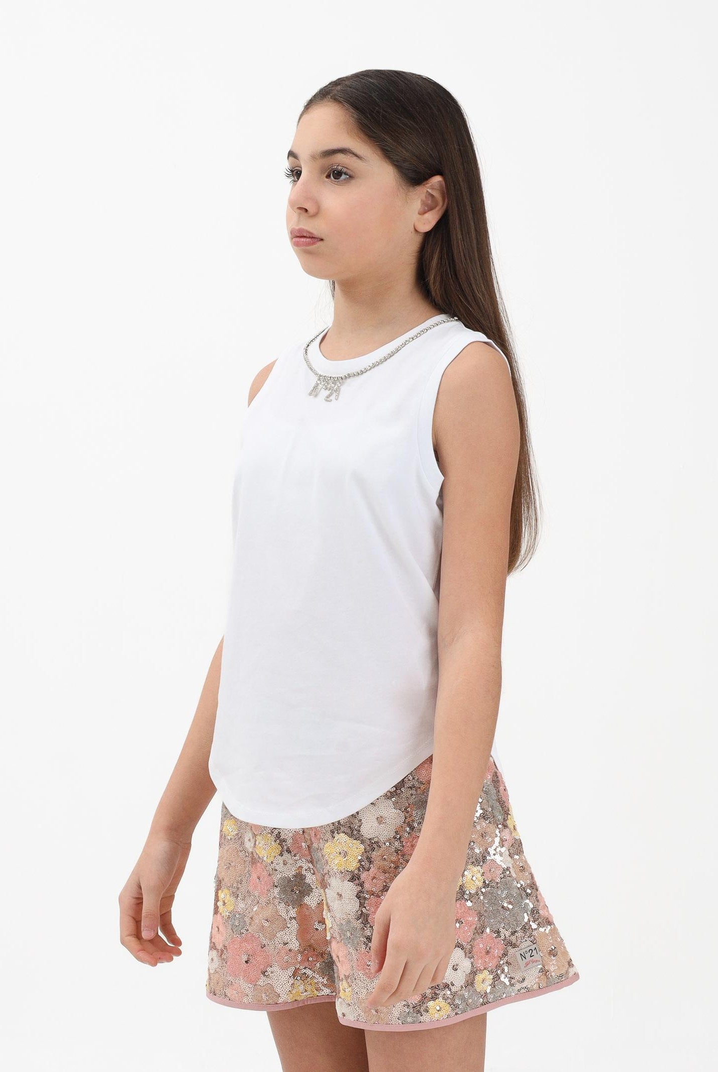 N21 Canotta bianca per donna, ragazze e bambine con dettaglio gioiello N210A5N0479 0N100 N21