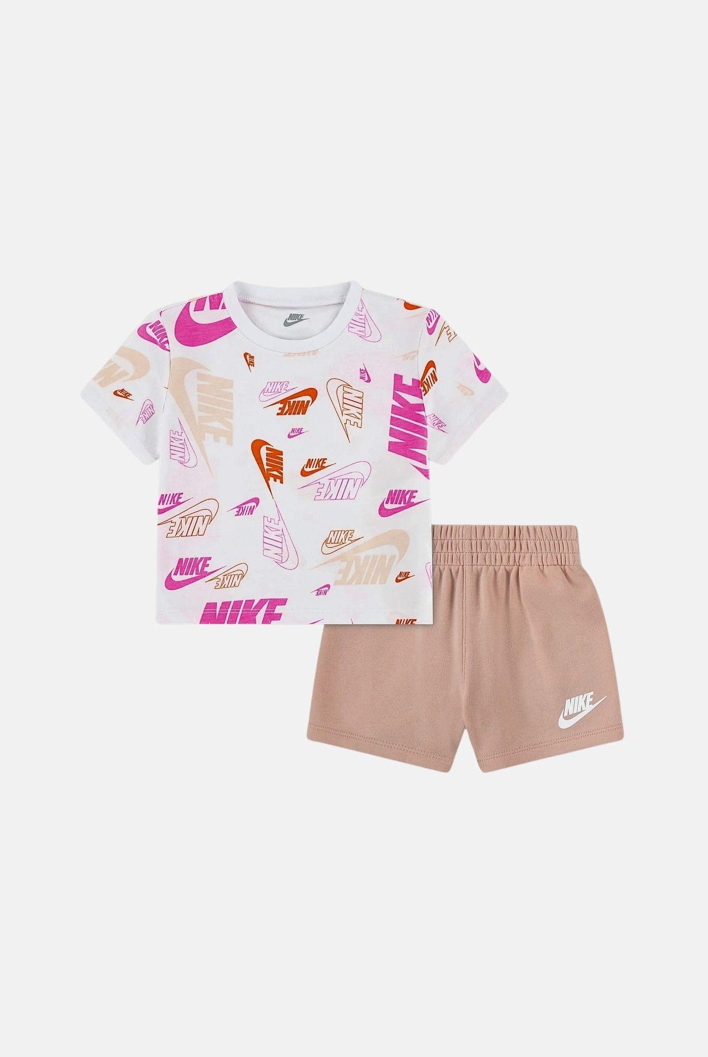 NIKE Completino beige e bianco da neonato con stampa 66N043 N0K NIKE