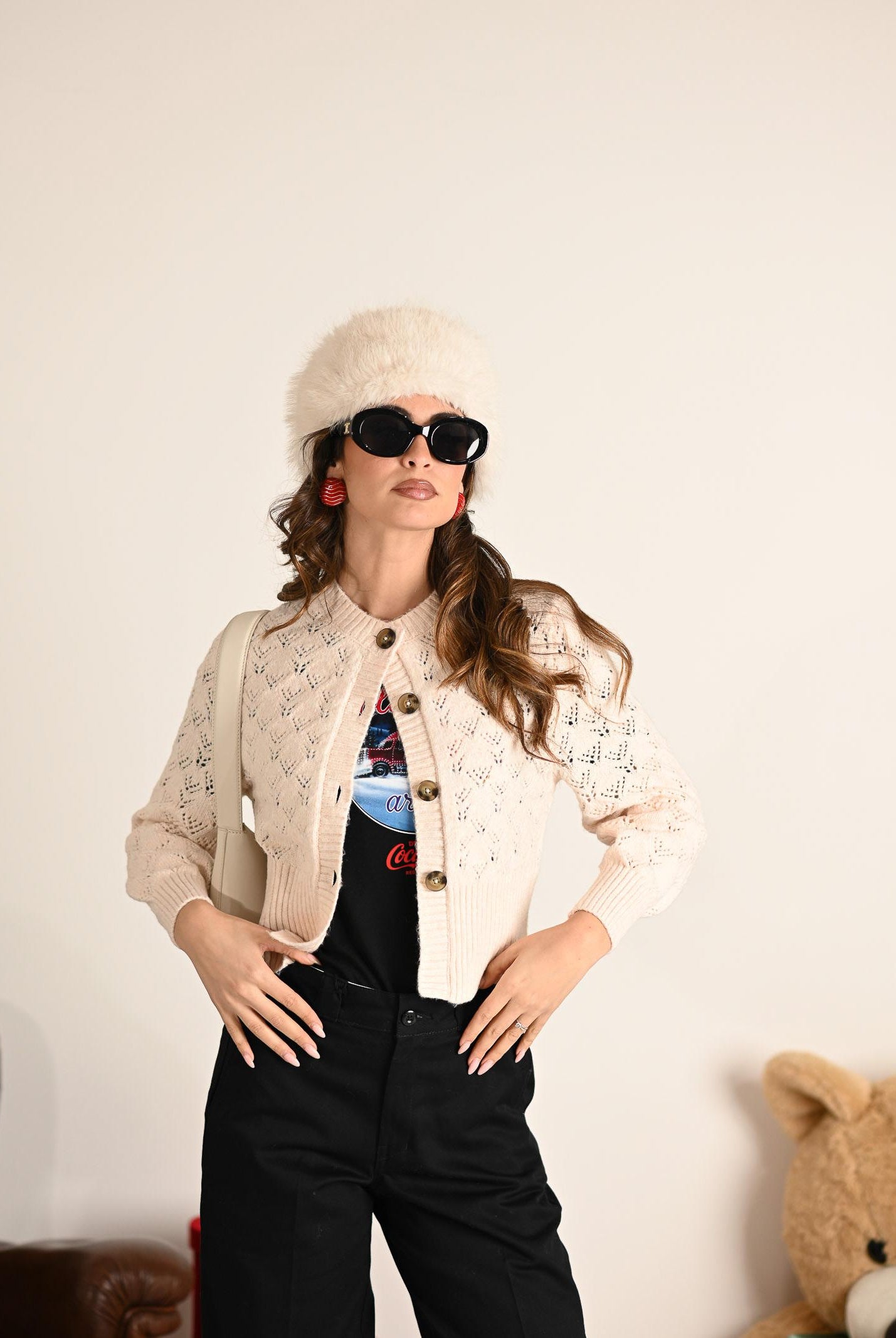 JDY Cardigan corto beige da donna 15355619 WhitecapGray JDY