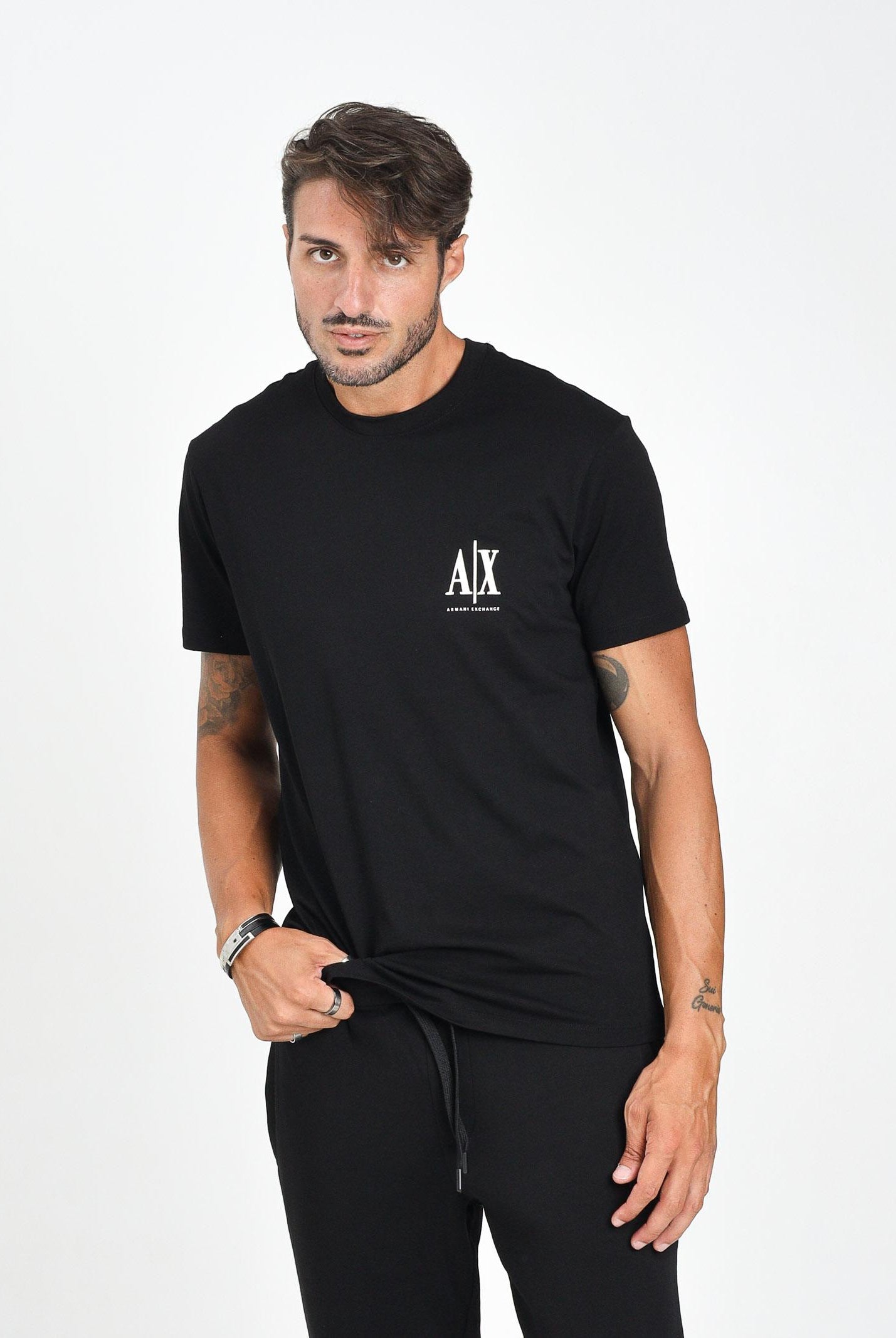 ARMANI EXCHANGE T-shirt a manica corta nera da uomo con ricamo XM000365AF12308 UC001 ARMANI EXCHANGE