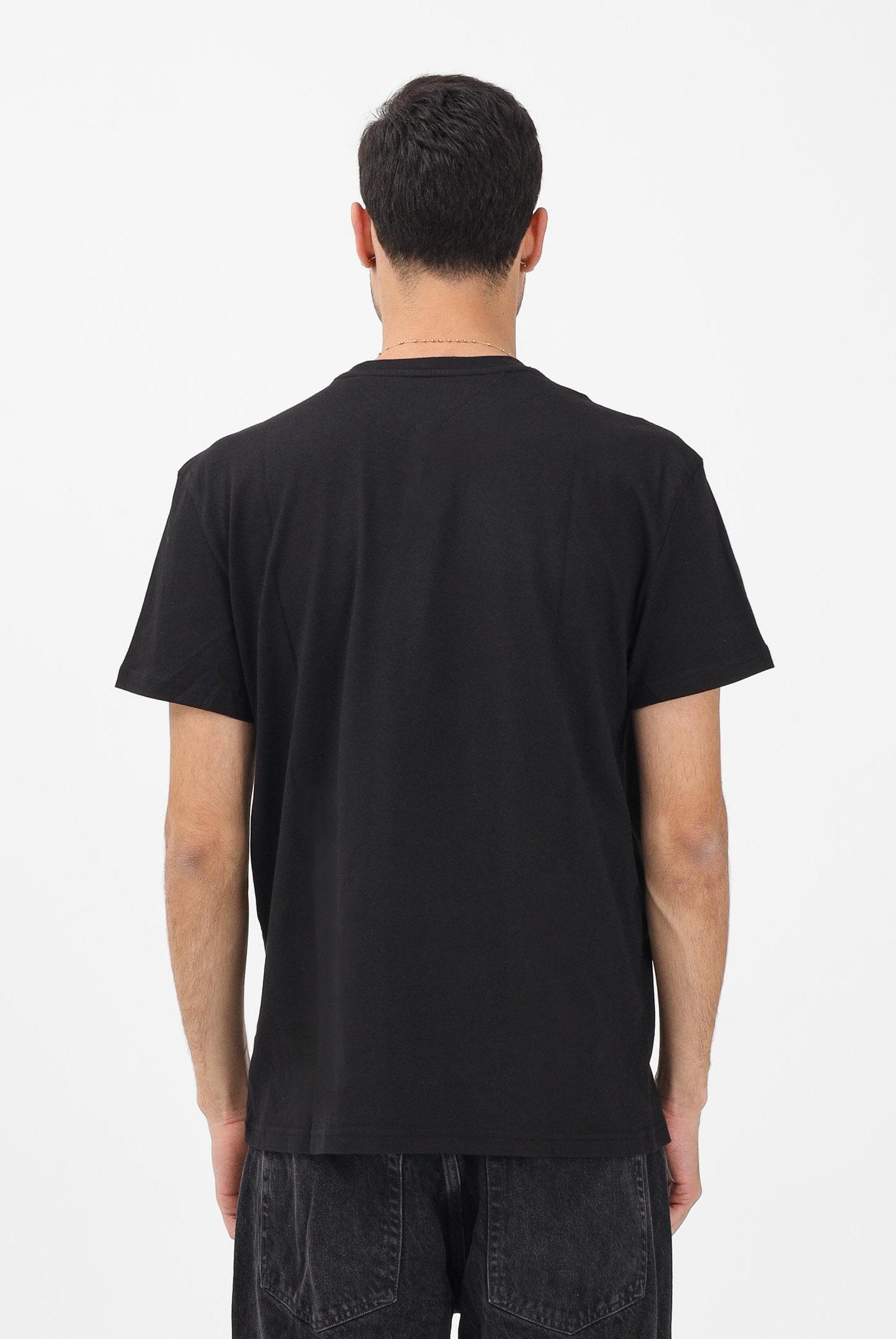 TOMMY JEANS T-shirt a manica corta nera da uomo con logo a timbro DM0DM22317 BDS TOMMY JEANS