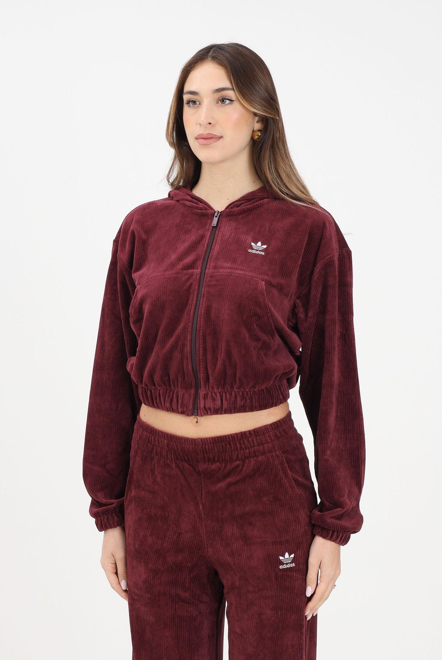 ADIDAS ORIGINALS Felpa con zip Essentials Chenile bordeaux da donna KE1119 . ADIDAS ORIGINALS