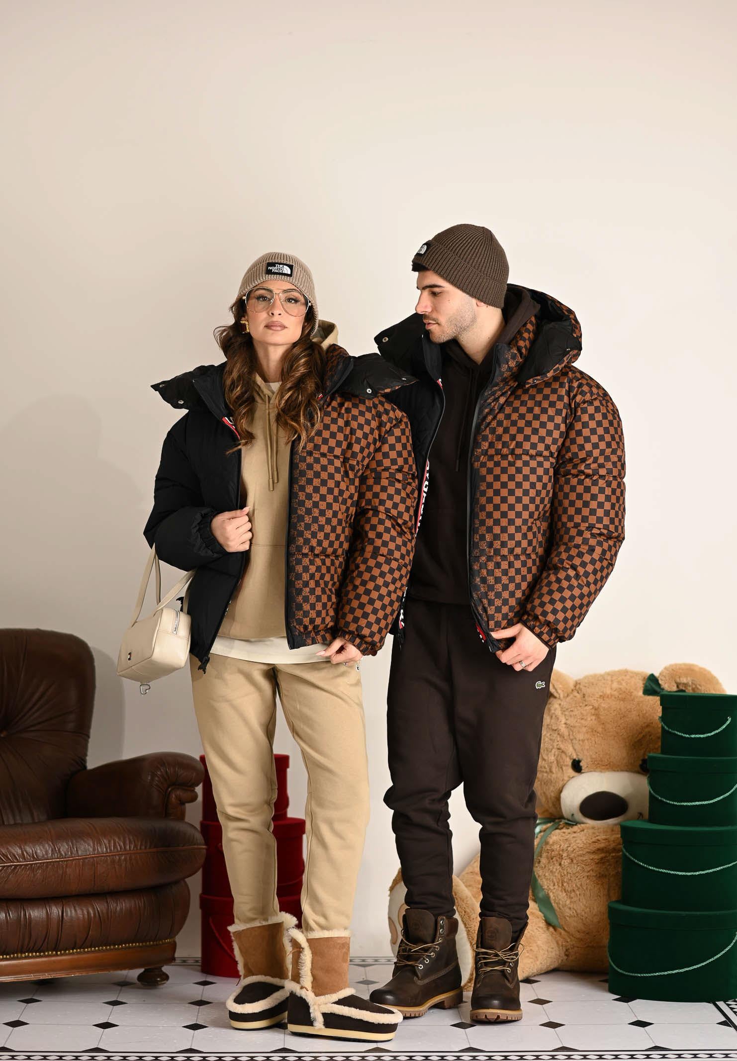 SPRAYGROUND Piumino GREY CHECK DOWN nero e marrone per uomo e donna SP902BLK . SPRAYGROUND