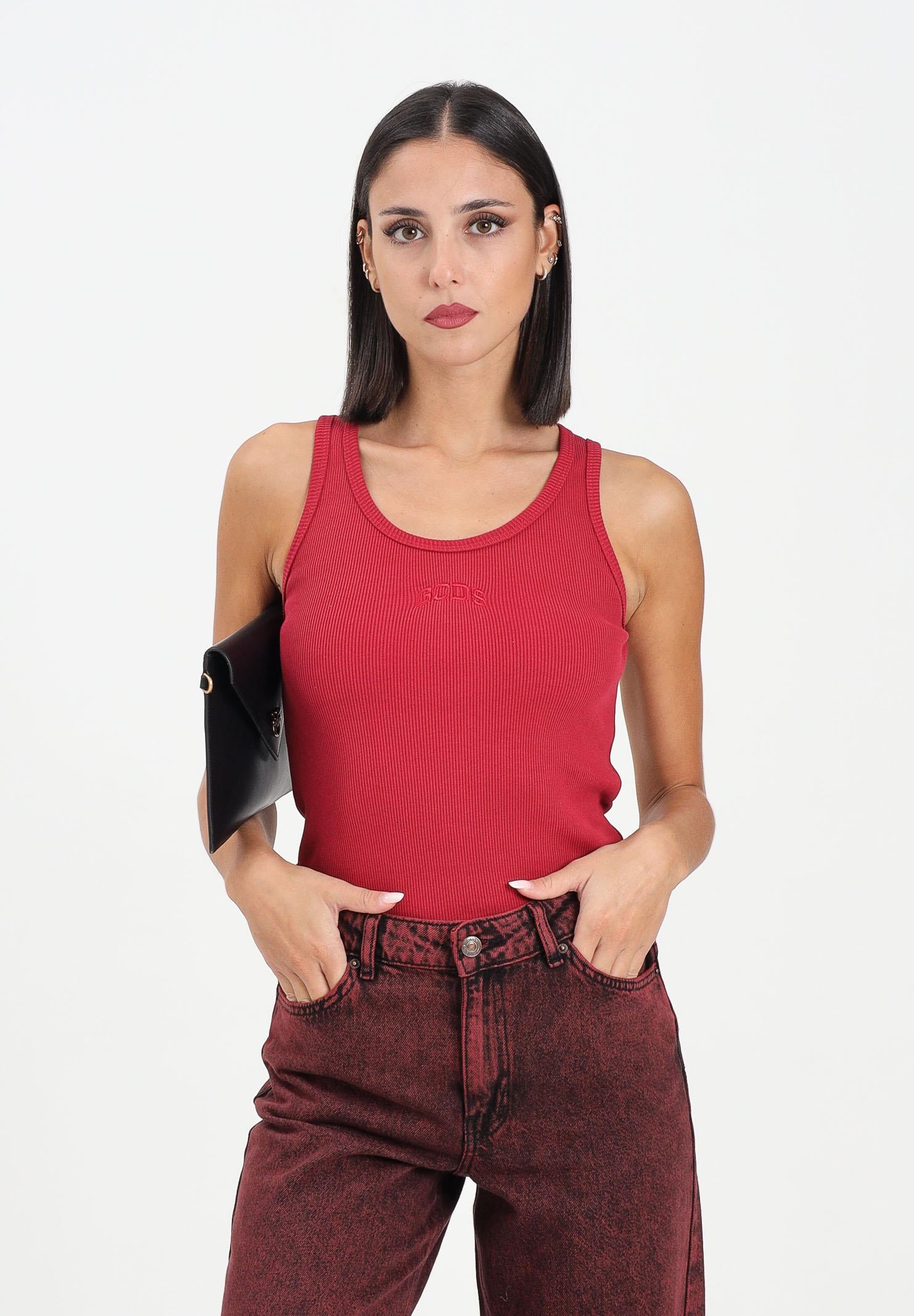GCDS Canotta bordeaux da donna con logo B2EW2801JA2 49 GCDS