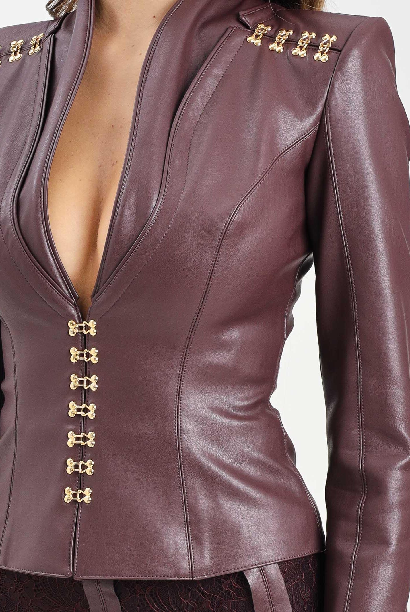 ELISABETTA FRANCHI Giacca bordeaux da donna con ganci gioiello GI18757E2 EA4 ELISABETTA FRANCHI