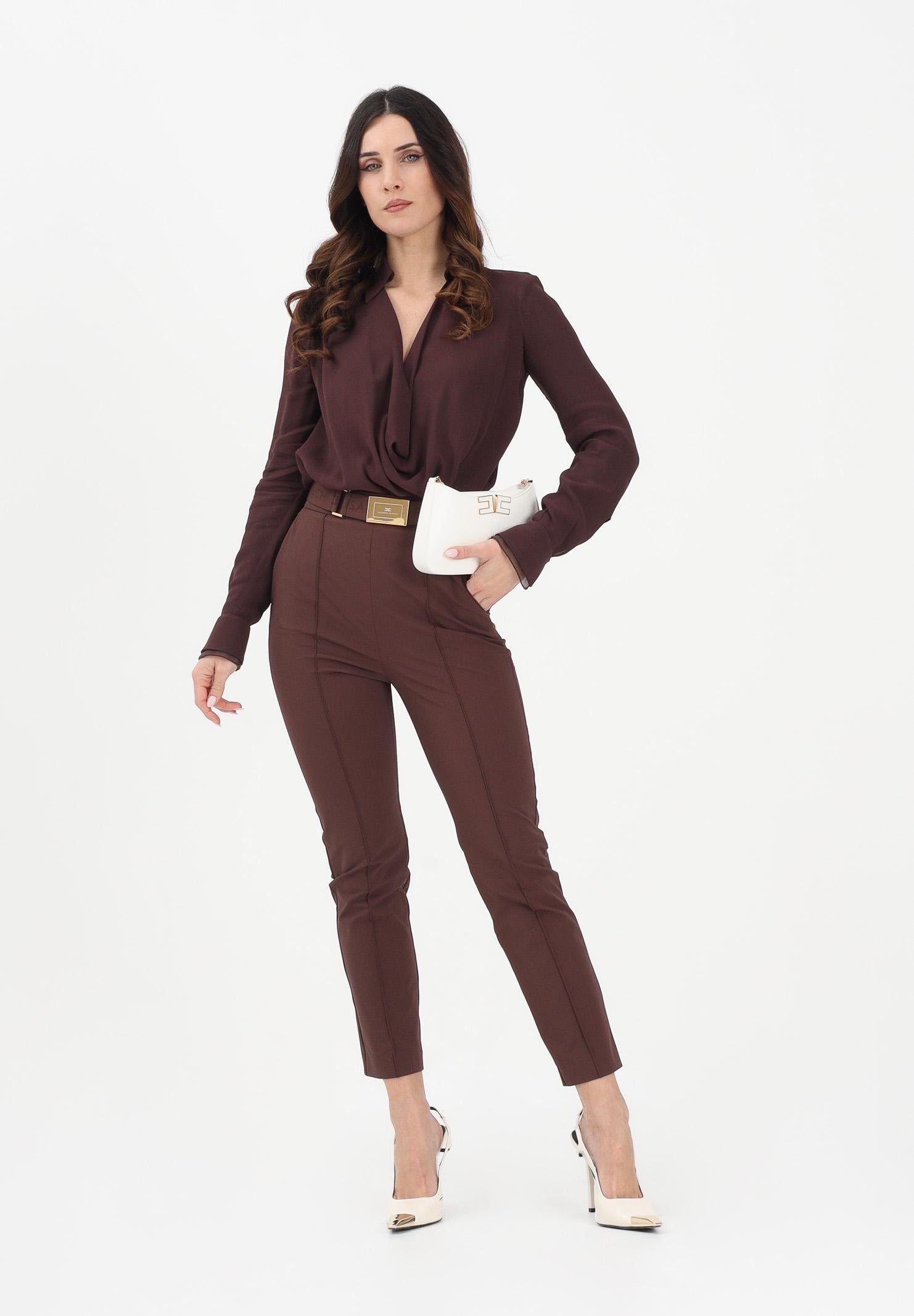 ELISABETTA FRANCHI Pantalone elegante marrone da donna con cintura PA13261E2 644 ELISABETTA FRANCHI