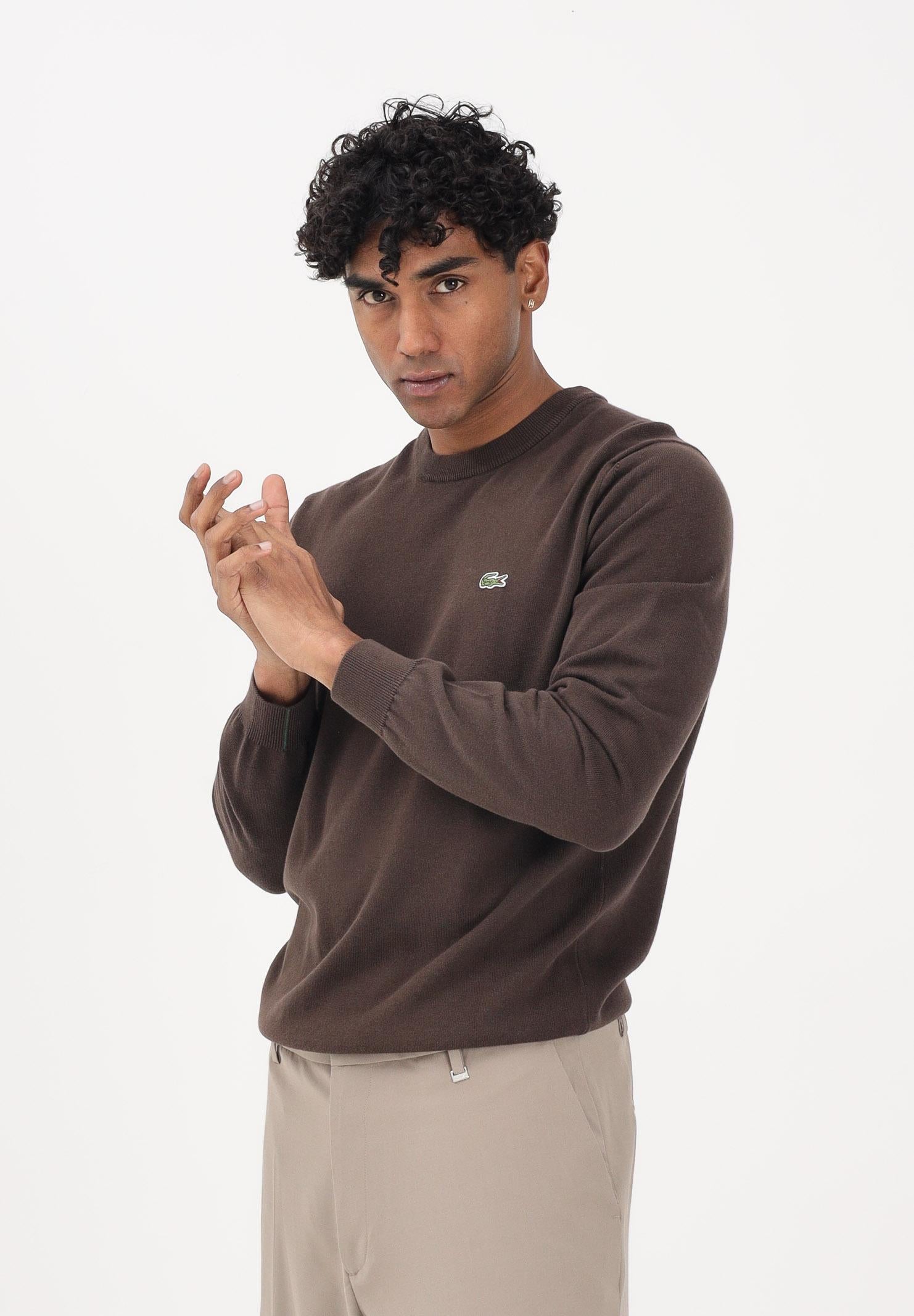 LACOSTE Maglioncino girocollo marrone da uomo AH1985 3LA LACOSTE