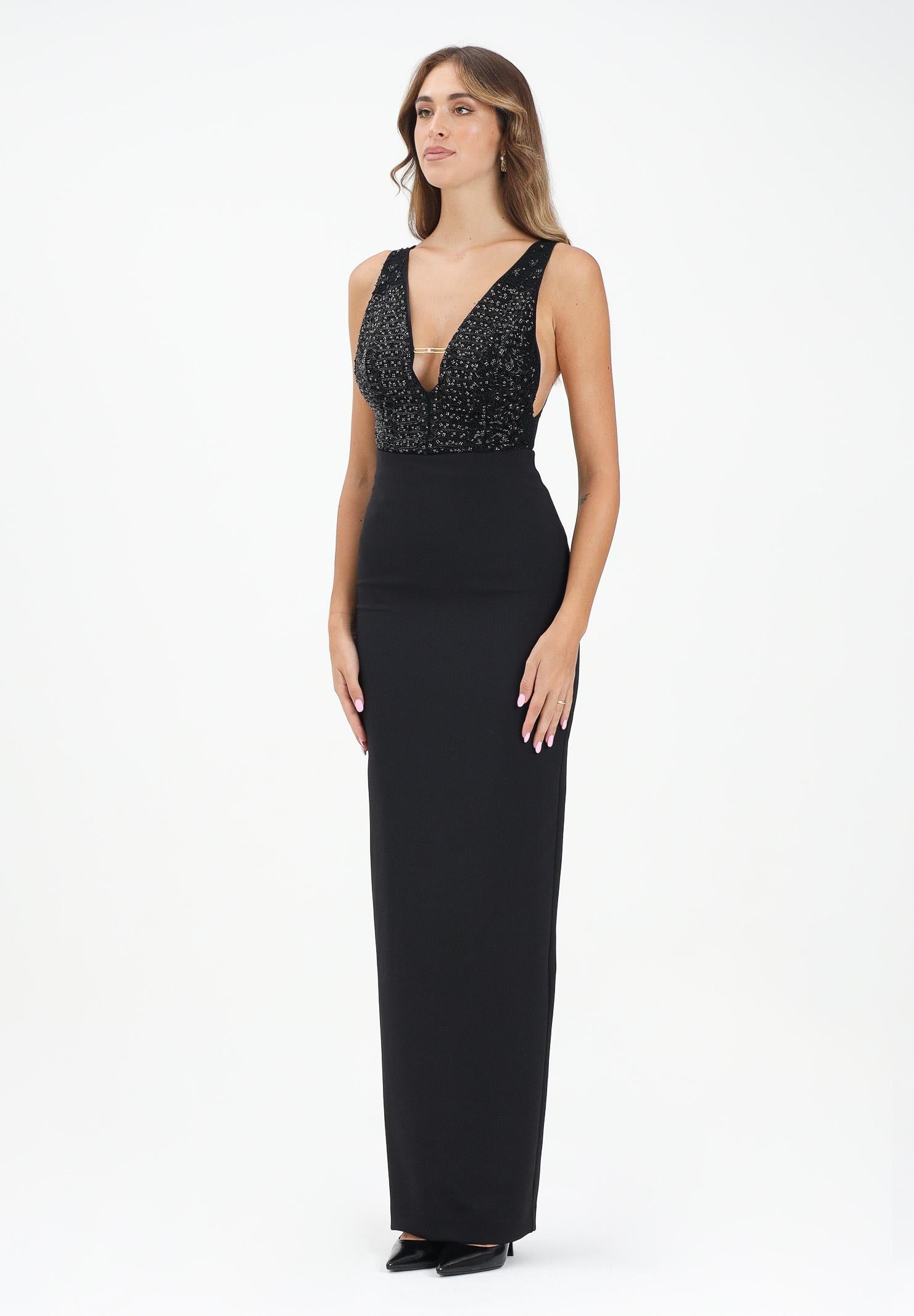 ELISABETTA FRANCHI Abito lungo nero da donna con corpetto ricamato di paillettes ABR2457E2 110 ELISABETTA FRANCHI