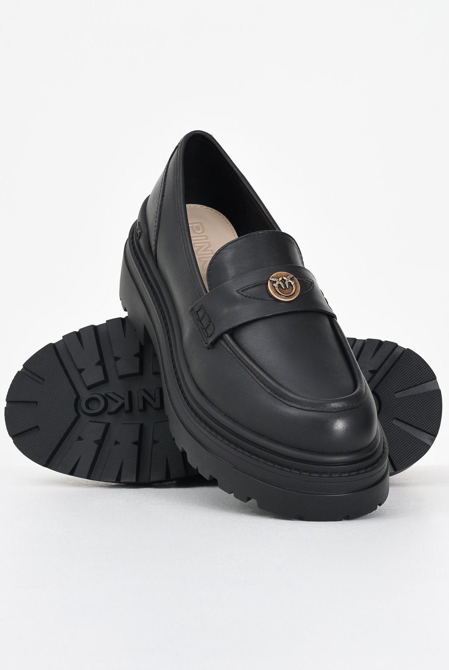 PINKO Mocassini neri da donna con logo Love Birds SD0403P001Z99 PINKO