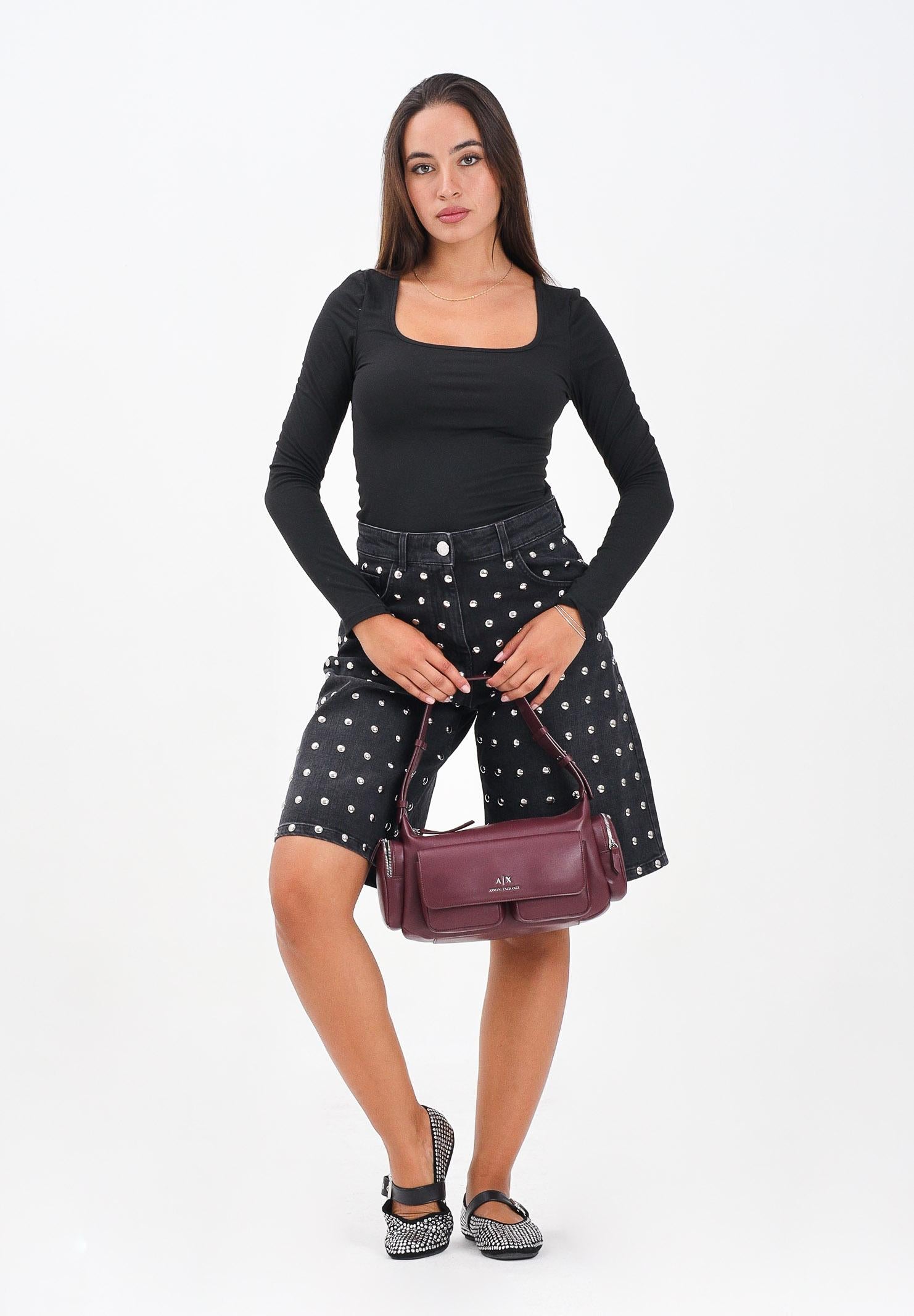 AKEP Bermuda in denim nero da donna con borchie BMKD11102 V1 AKEP