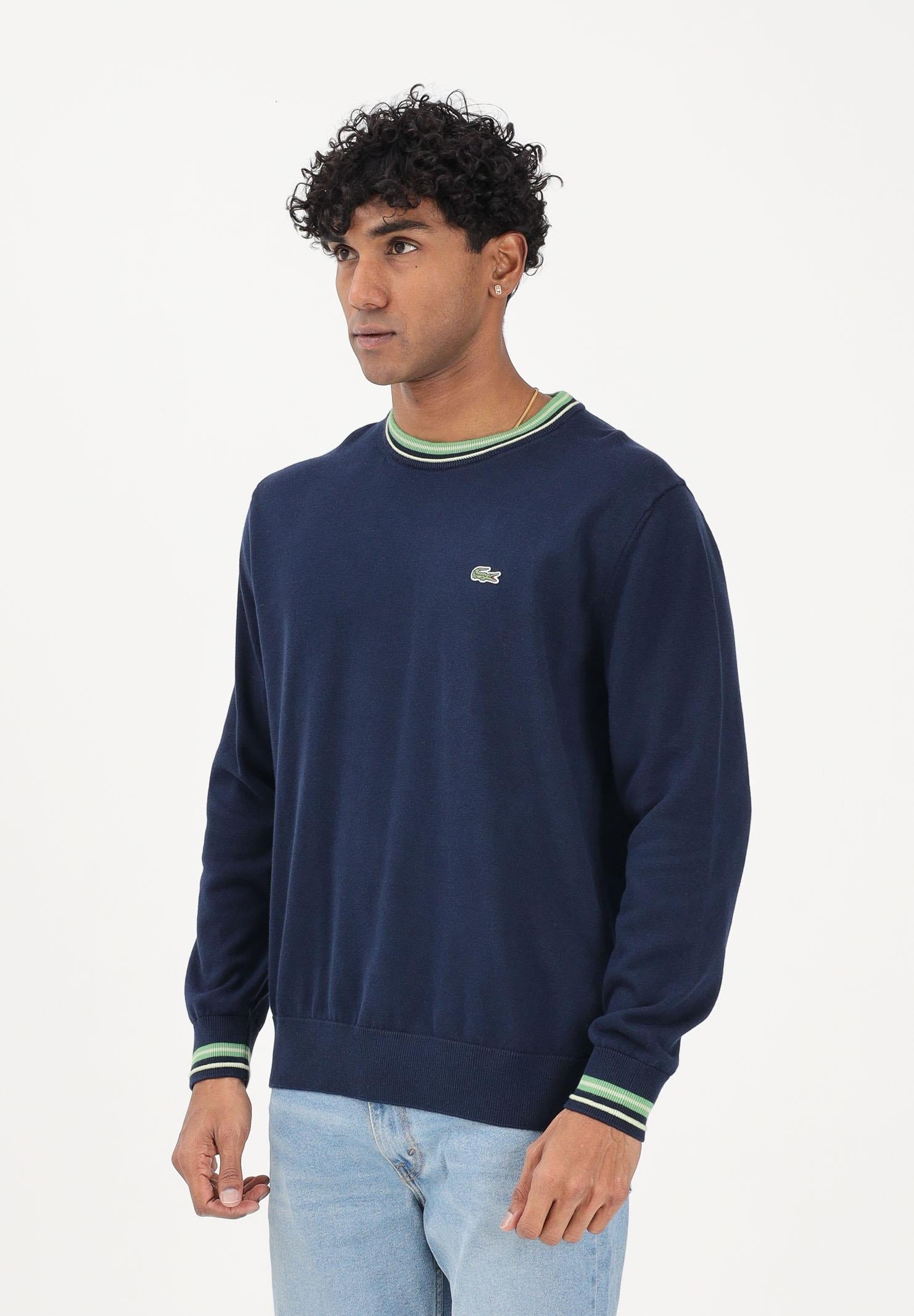 LACOSTE Maglioncino girocollo blu da uomo in jersey di cotone a righe AH5158 20I LACOSTE