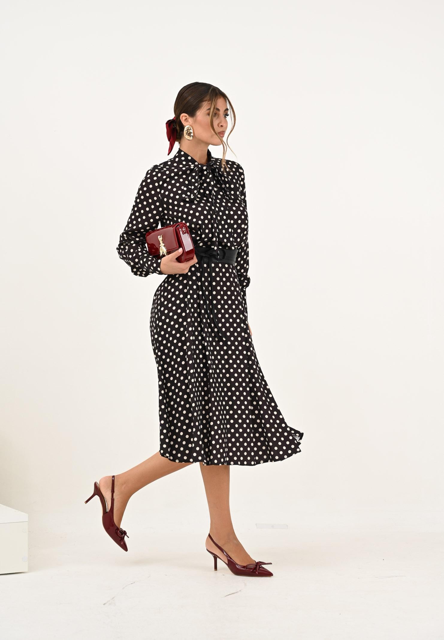 MAR DE MARGARITAS Abito midi Georgia moro da donna con fantasia a pois MMABW01293 MA57 Mar de margaritas