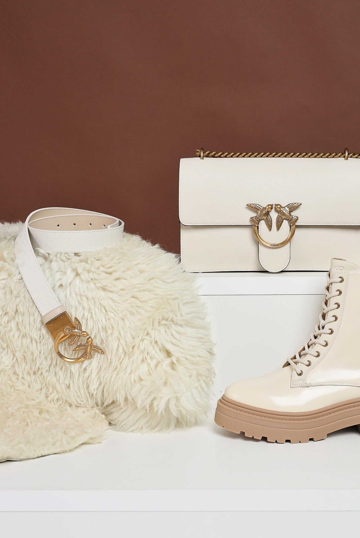 Cintura double face panna e beige da donna con fibbia Love Birds 100125A1Z6 CCOQ PINKO