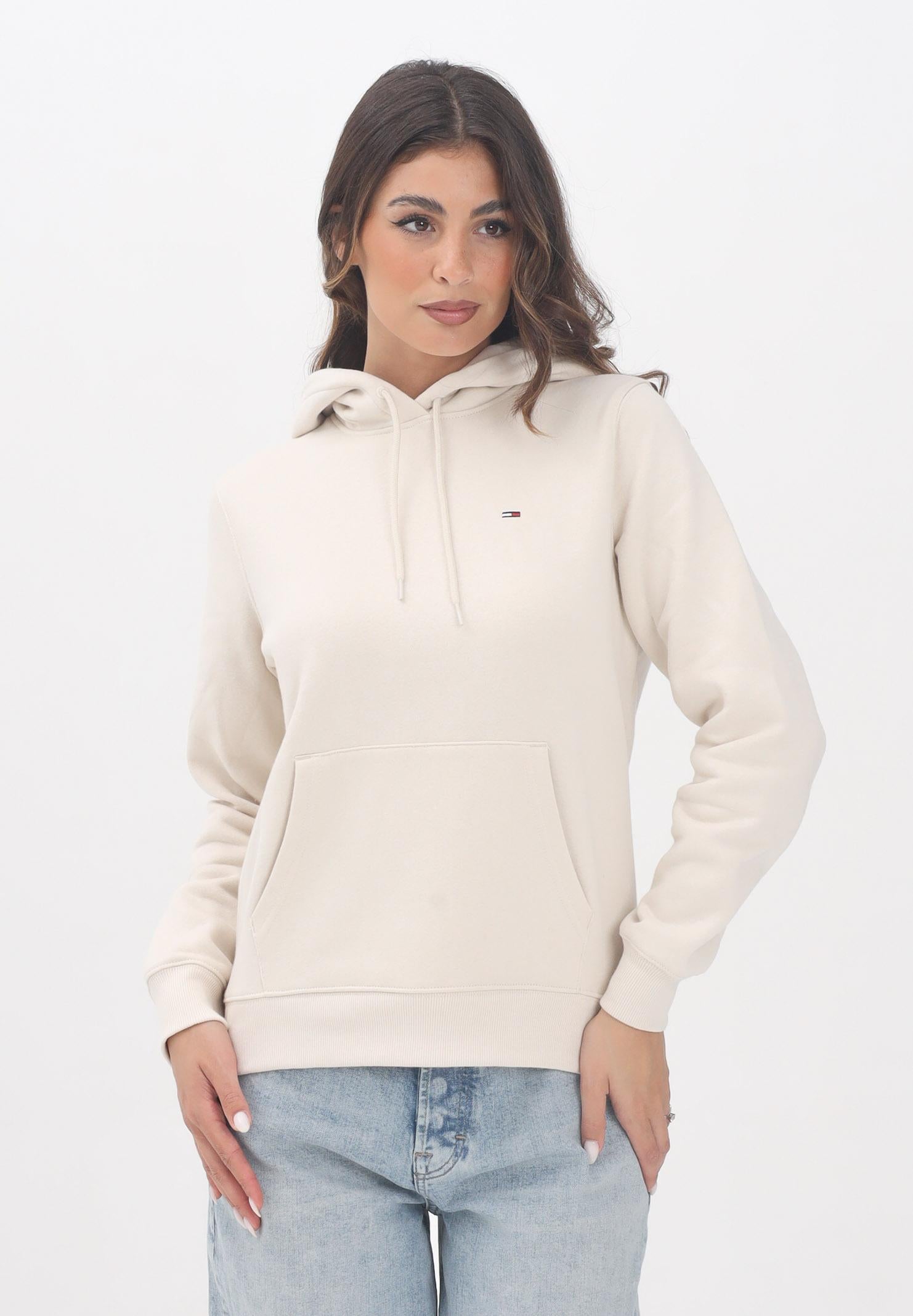 TOMMY JEANS Felpa con cappuccio beige da donna rifinita da logo DW0DW19958ACH . TOMMY JEANS