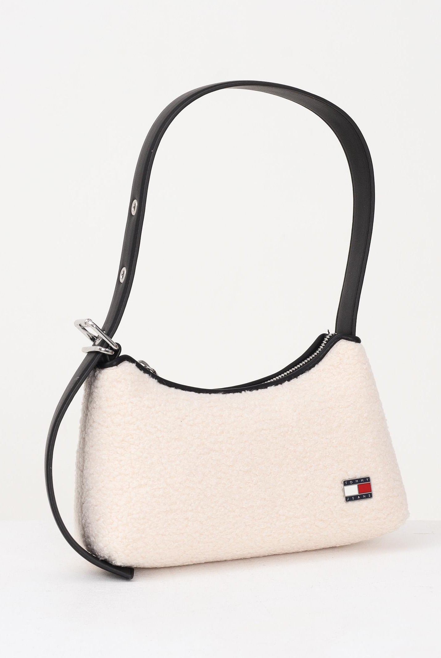 TOMMY JEANS Borsa a spalla panna da donna in tessuto effetto shearling AW0AW18011 YBH TOMMY JEANS