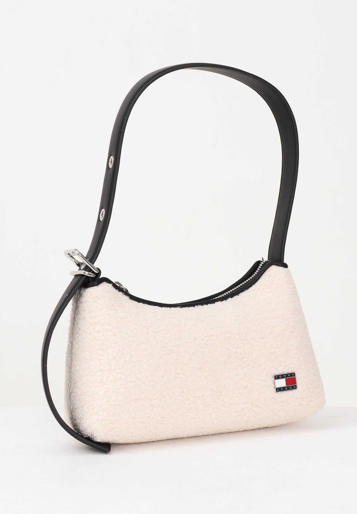 TOMMY JEANS Borsa a spalla panna da donna in tessuto effetto shearling AW0AW18011 YBH TOMMY JEANS