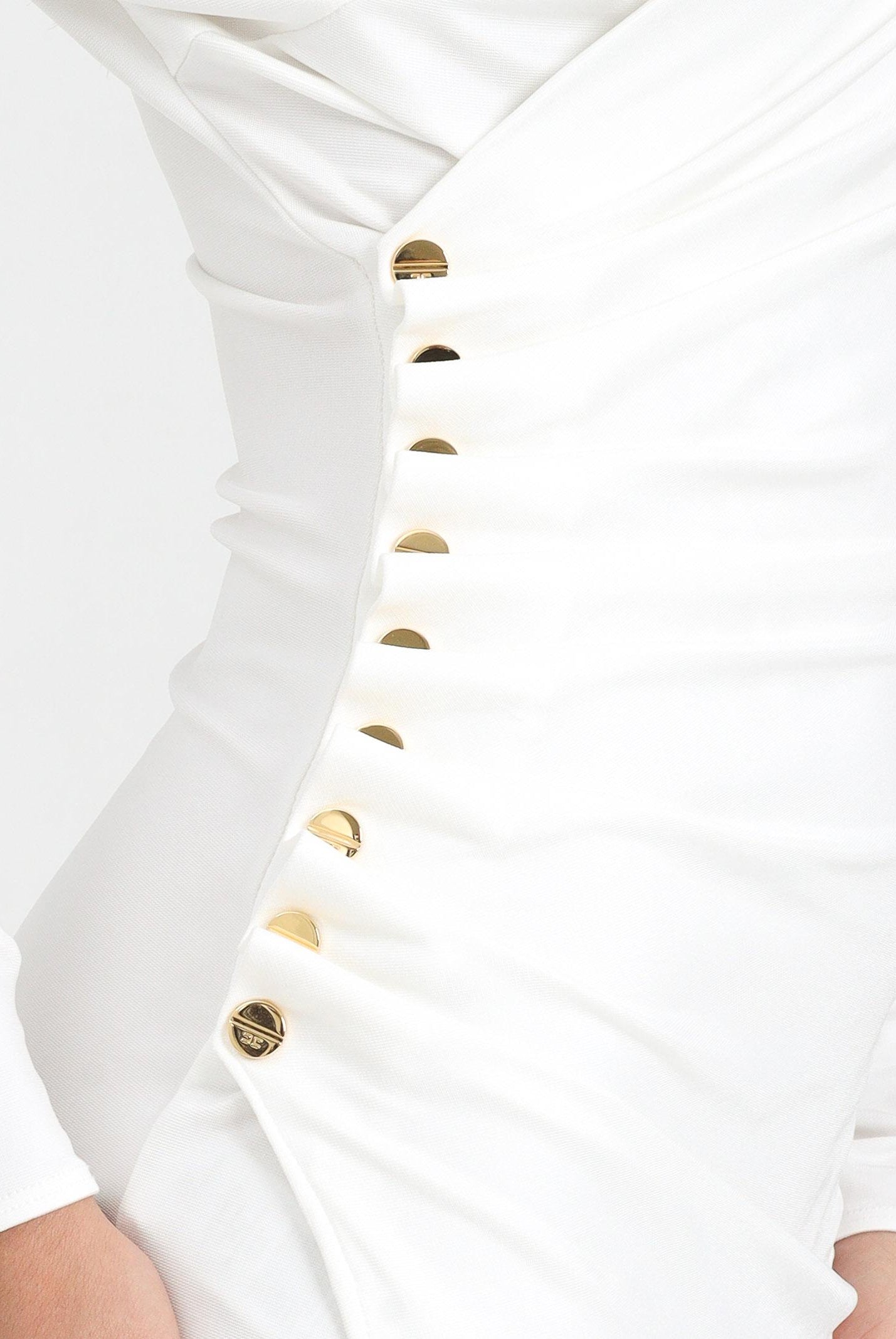 ELISABETTA FRANCHI Abito midi bianco da donna con bottoni gioiello<BR/> AB82257E2 360 ELISABETTA FRANCHI