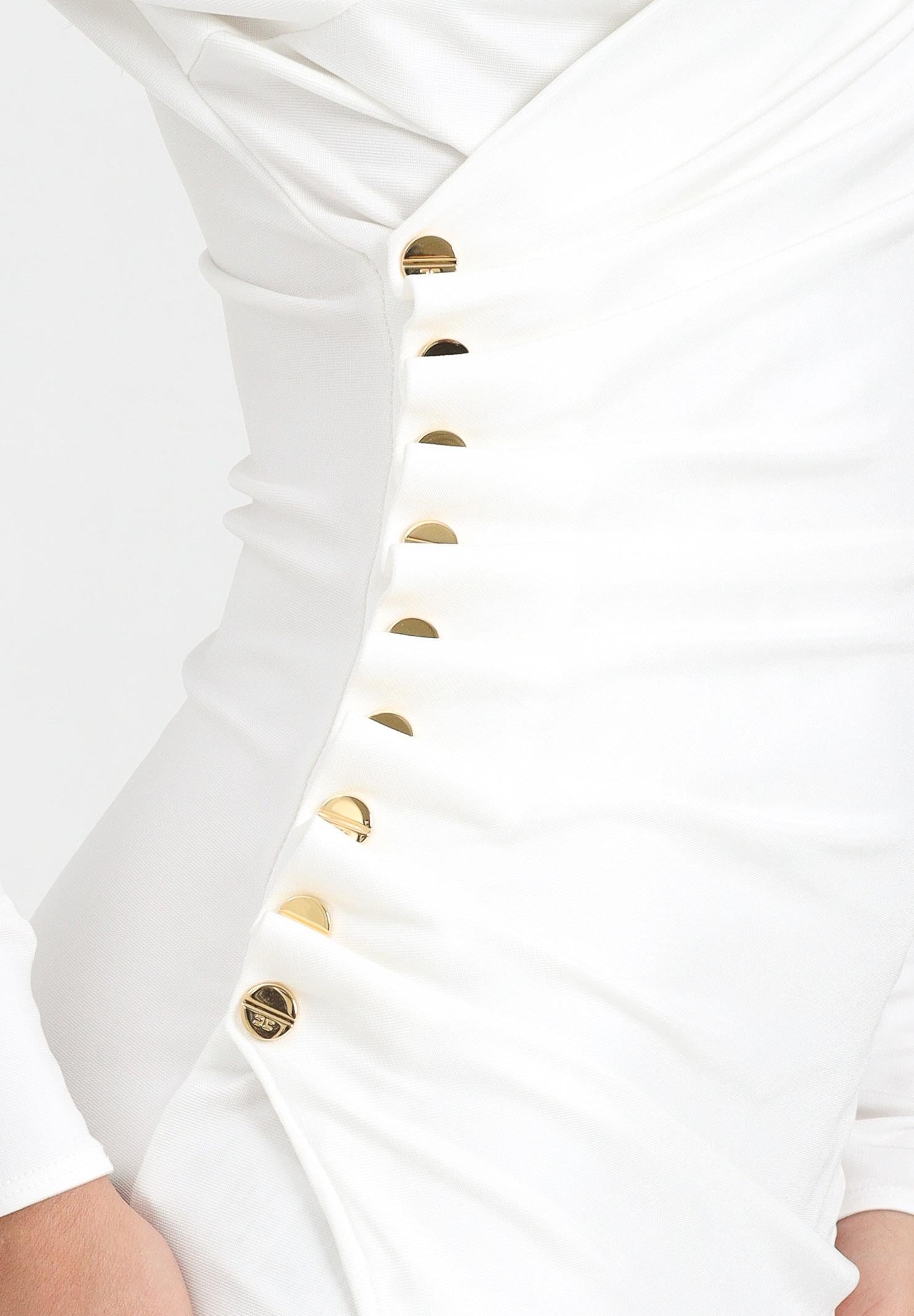 ELISABETTA FRANCHI Abito midi bianco da donna con bottoni gioiello<BR/> AB82257E2 360 ELISABETTA FRANCHI