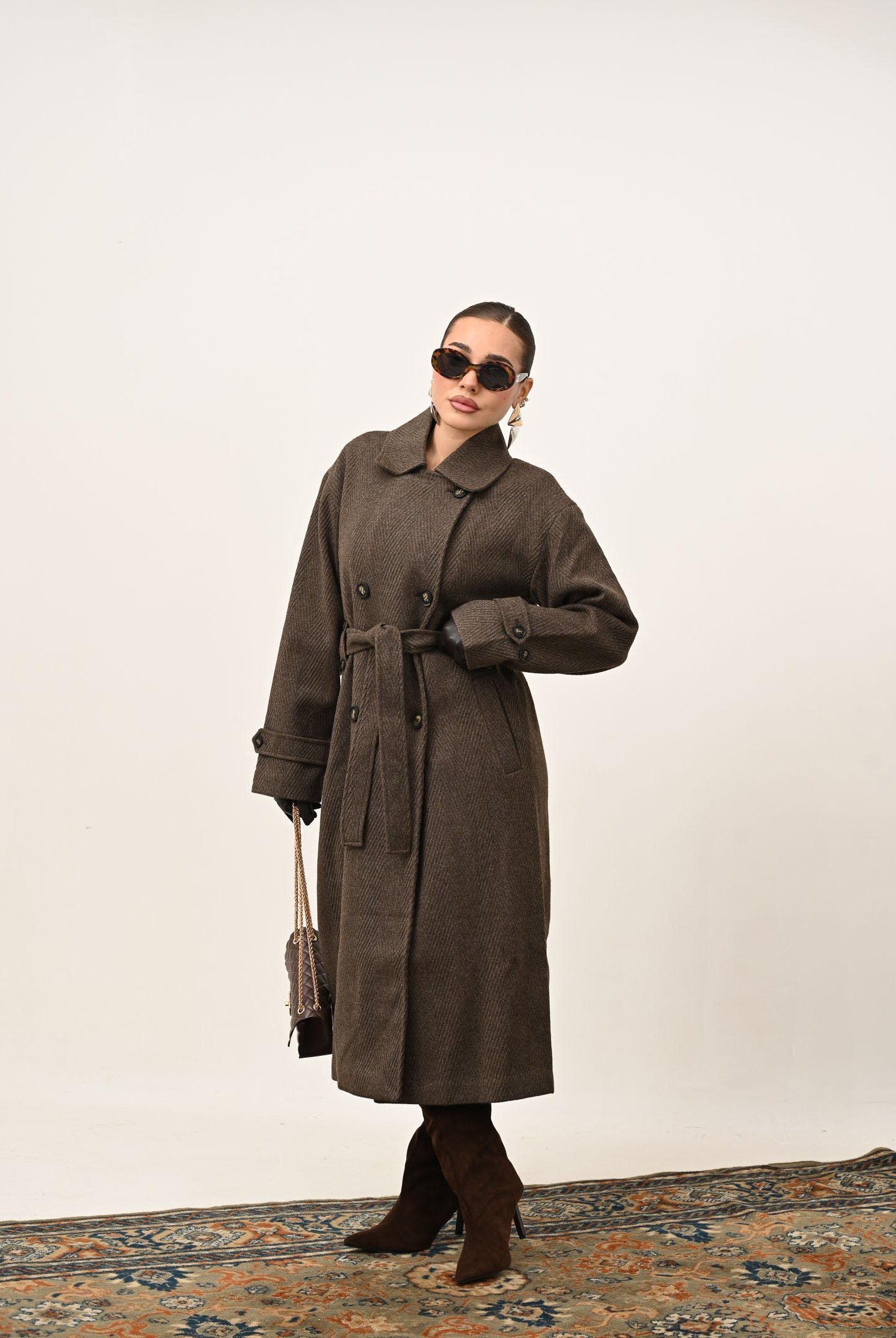 ONLY Cappotto lungo doppiopetto marrone da donna con motivo a spina di pesce 15353049 SealBrown ONLY