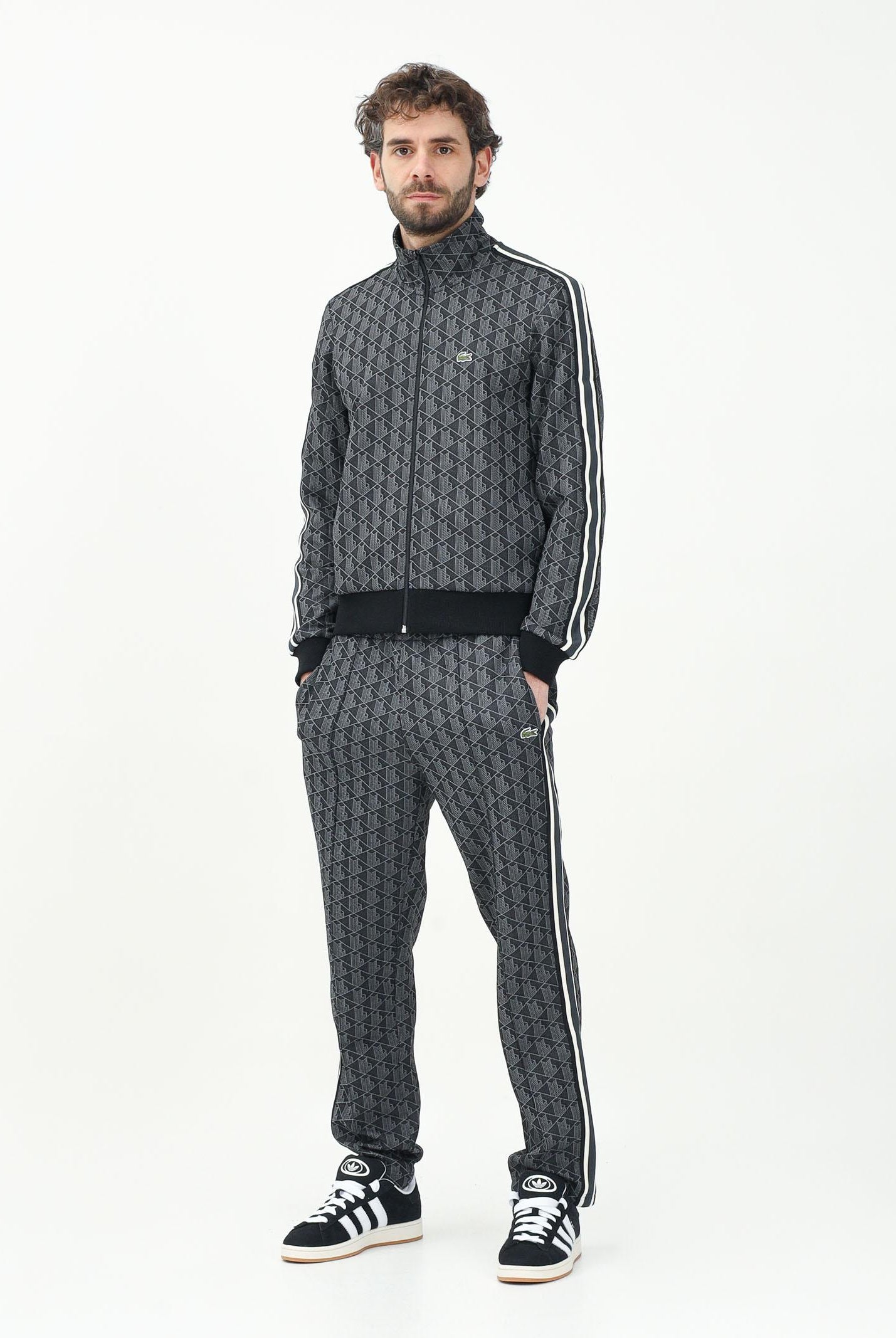 LACOSTE Pantalone sportivo nero da uomo con monogramma Paris XH1440 4PC LACOSTE