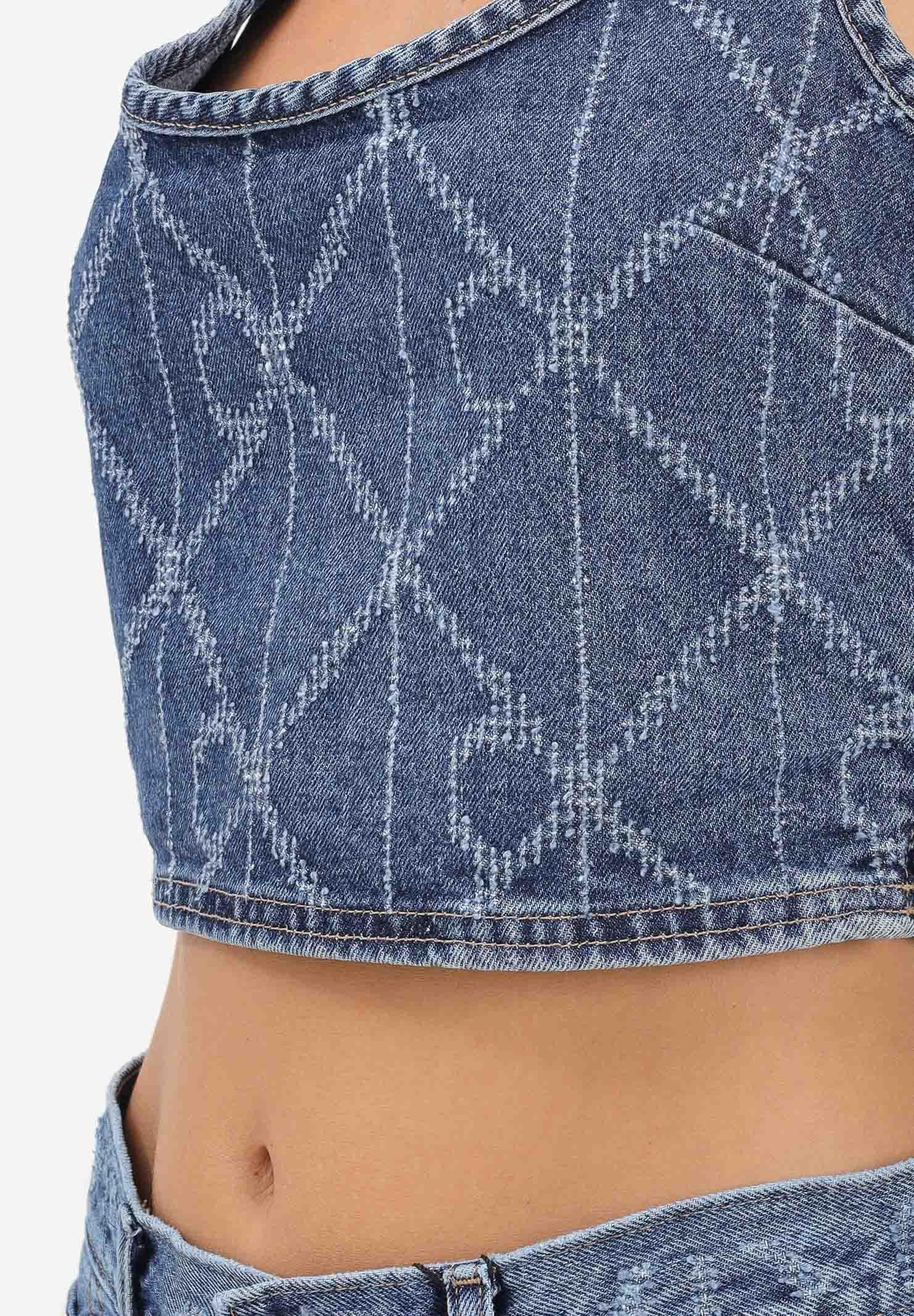 CALVIN KLEIN JEANS Top in denim da donna con monogram all-over LV047D708GYY2 . CALVIN KLEIN JEANS