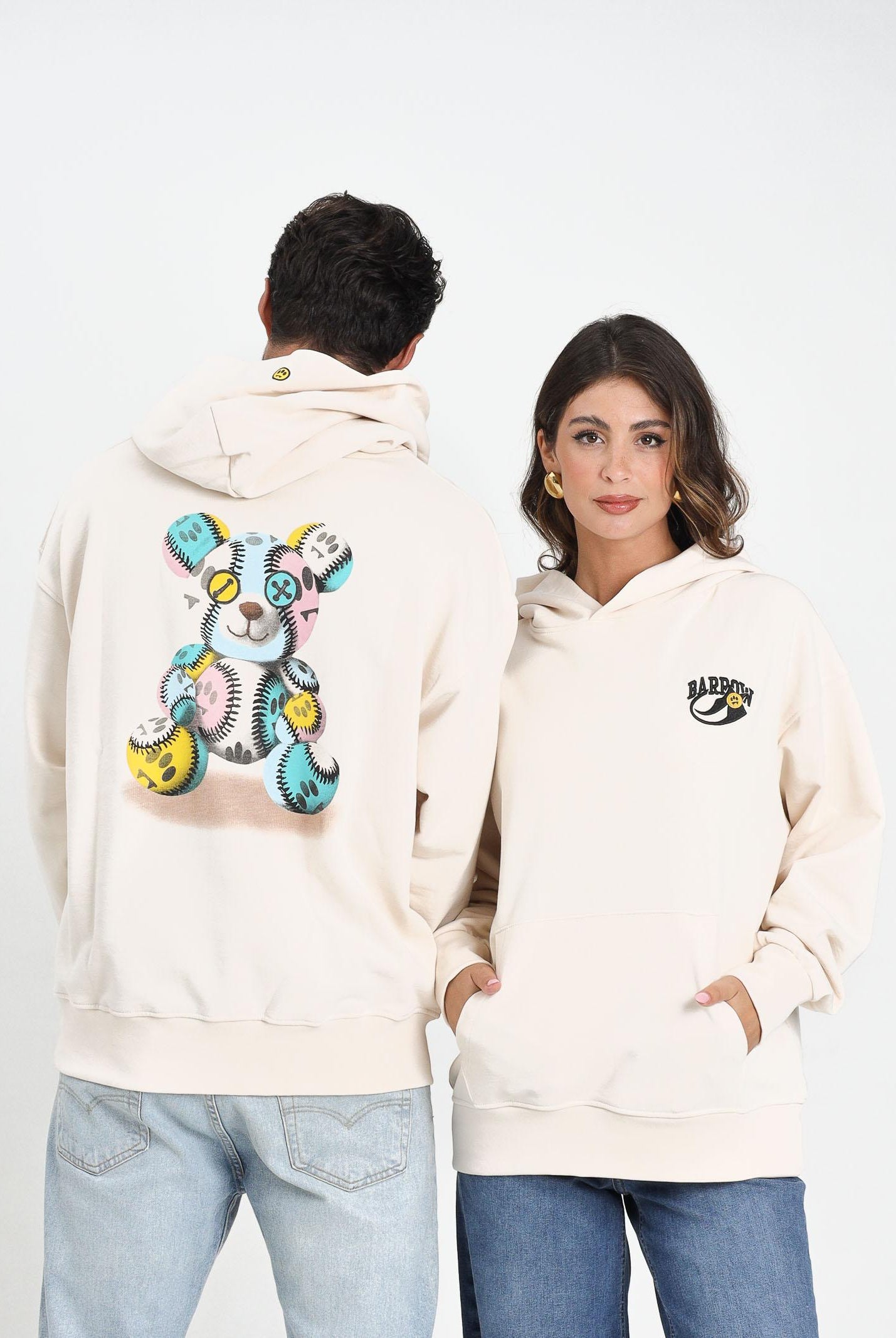 BARROW Felpa con cappuccio color crema per uomo e donna caratterizzata da stampa sul retro F5BWUAHS051 013 BARROW