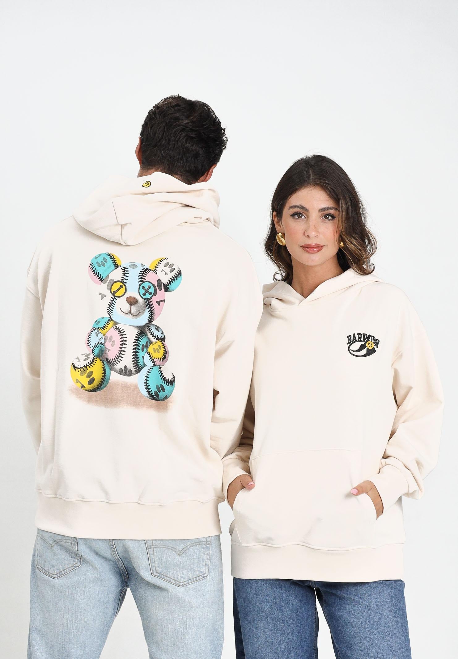 BARROW Felpa con cappuccio color crema per uomo e donna caratterizzata da stampa sul retro F5BWUAHS051 013 BARROW