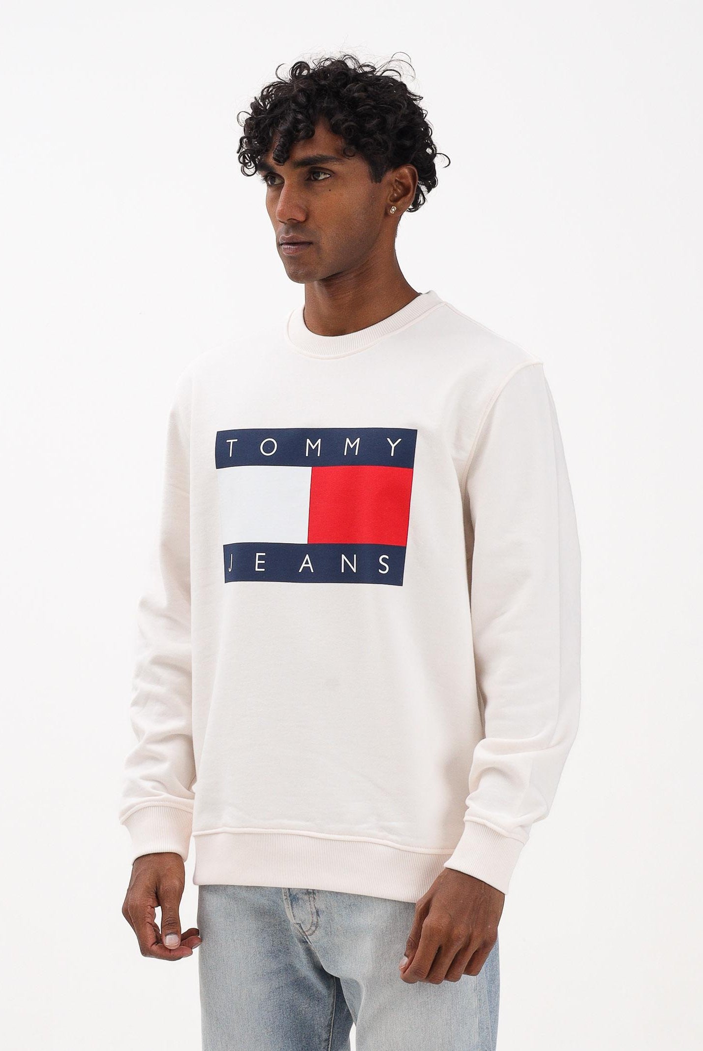 TOMMY JEANS Felpa girocollo panna da uomo con stampa logo DM0DM22643 YBH TOMMY JEANS