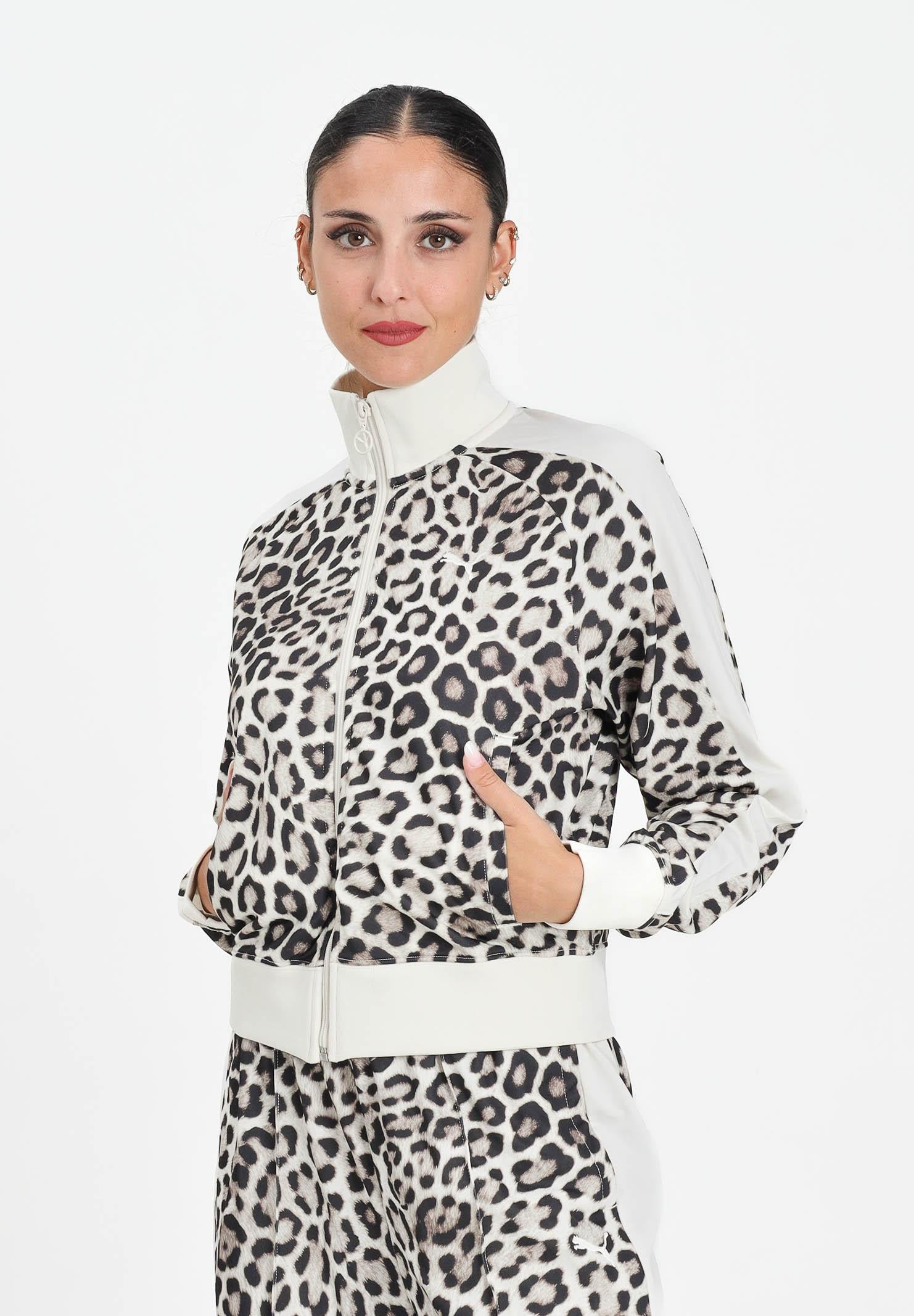 PUMA Felpa con zip T7 Leo Luxe All-Over Print panna da donna 632342 91 PUMA