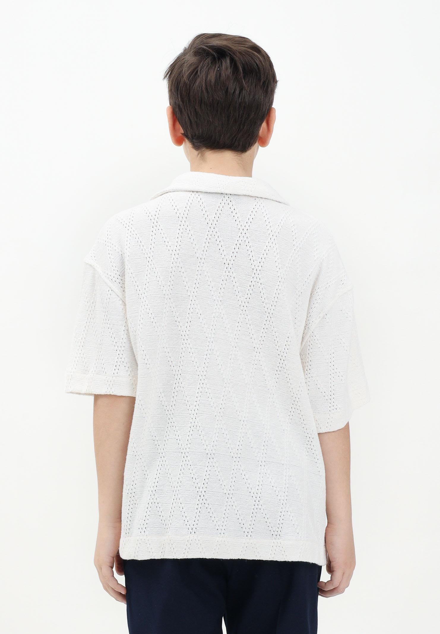 I'M BRIAN Camicia a manica corta panna da bambino con lavorazione a rombi traforati CA3312J PA I'M BRIAN