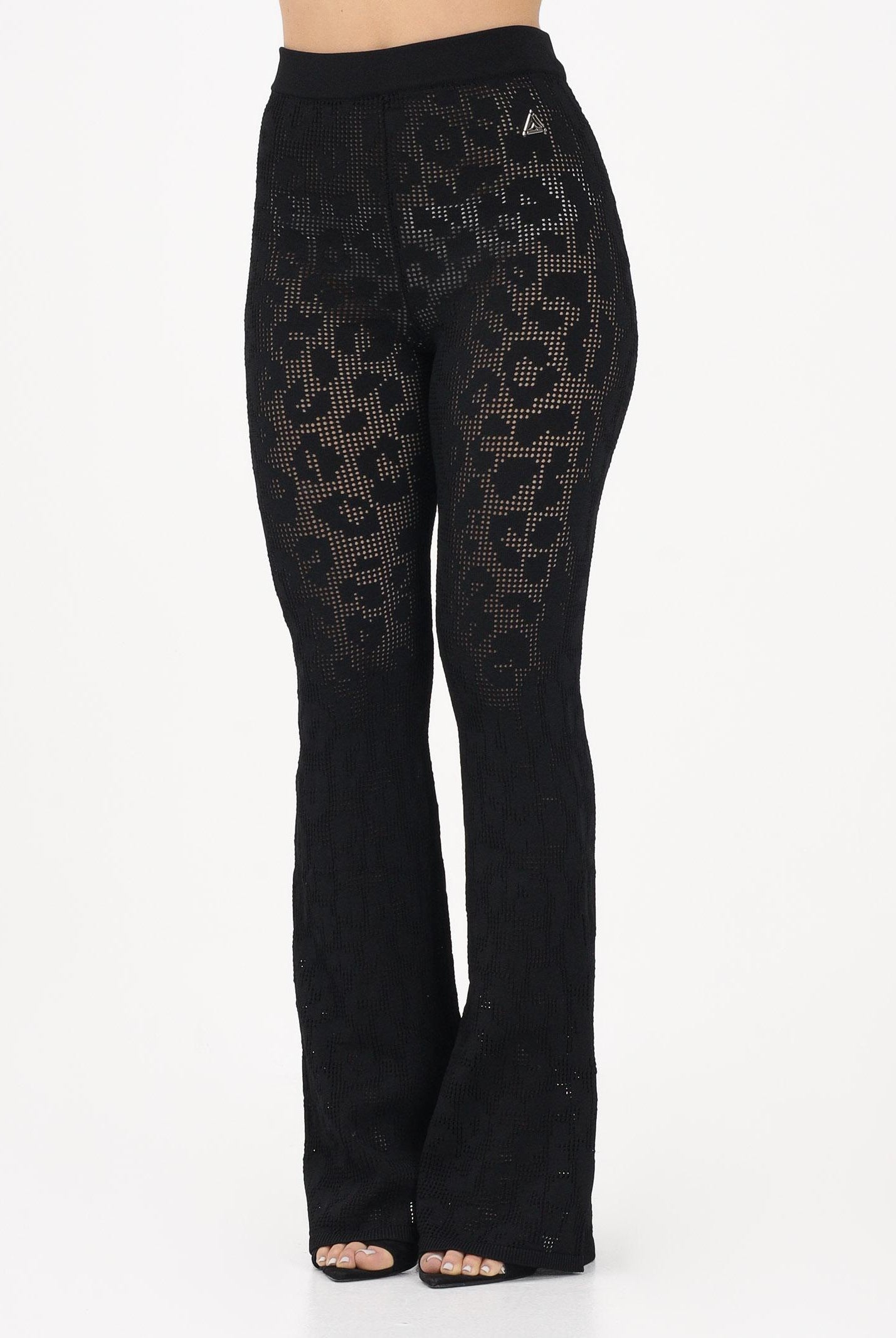 AKEP Pantalone nero da donna in maglia traforata PTKD13225 V1 AKEP