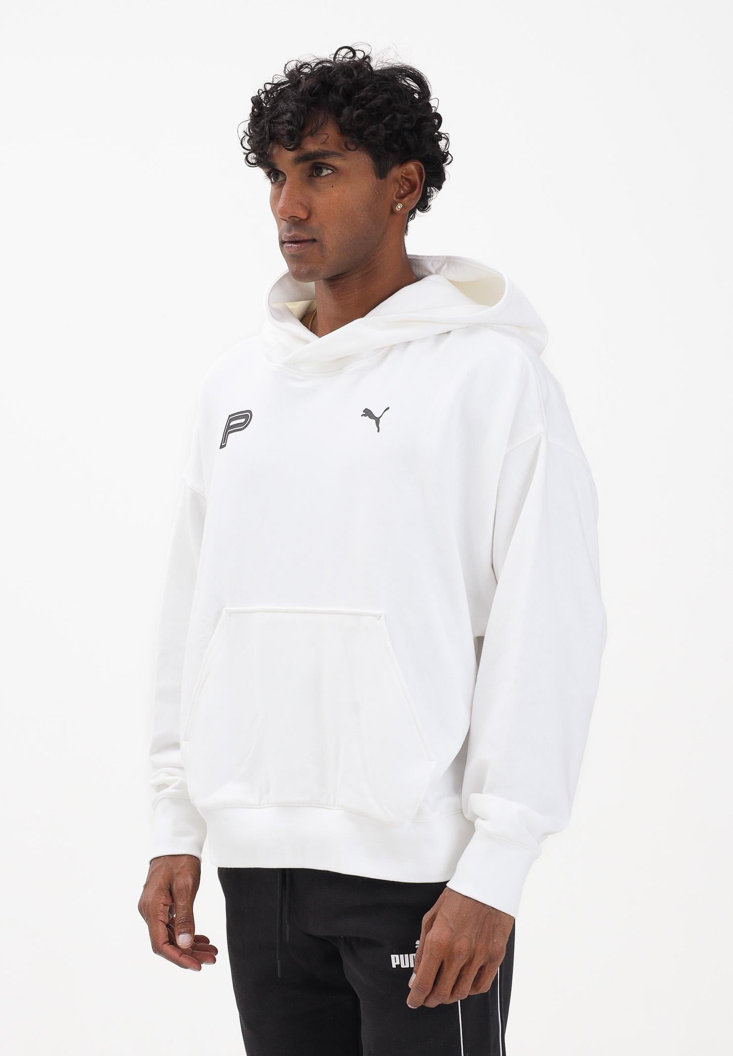 PUMA Felpa con cappuccio bianca da uomo con logo nero stampato 632078 02 PUMA